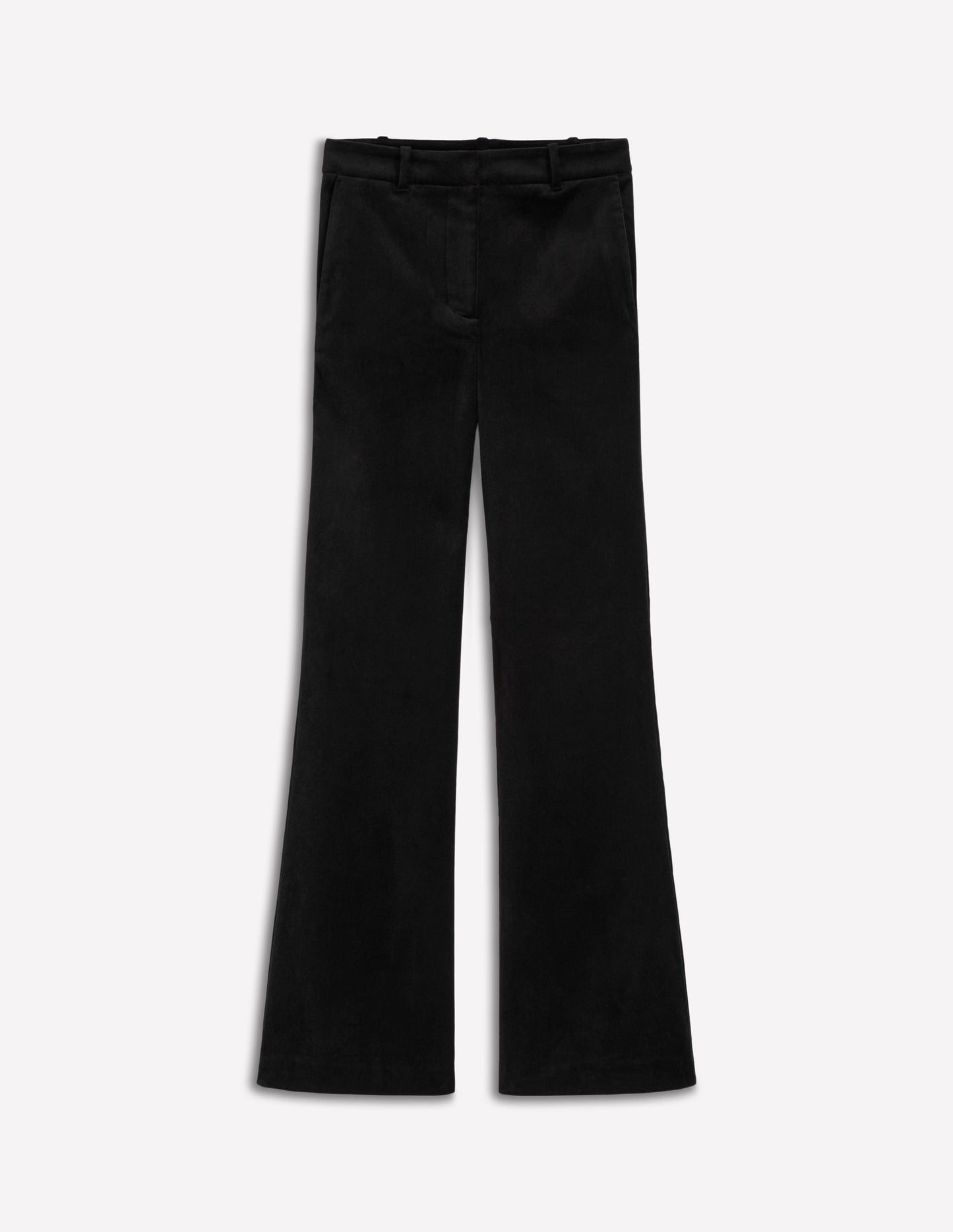 Fitted Velvet Flare Trousers-Black