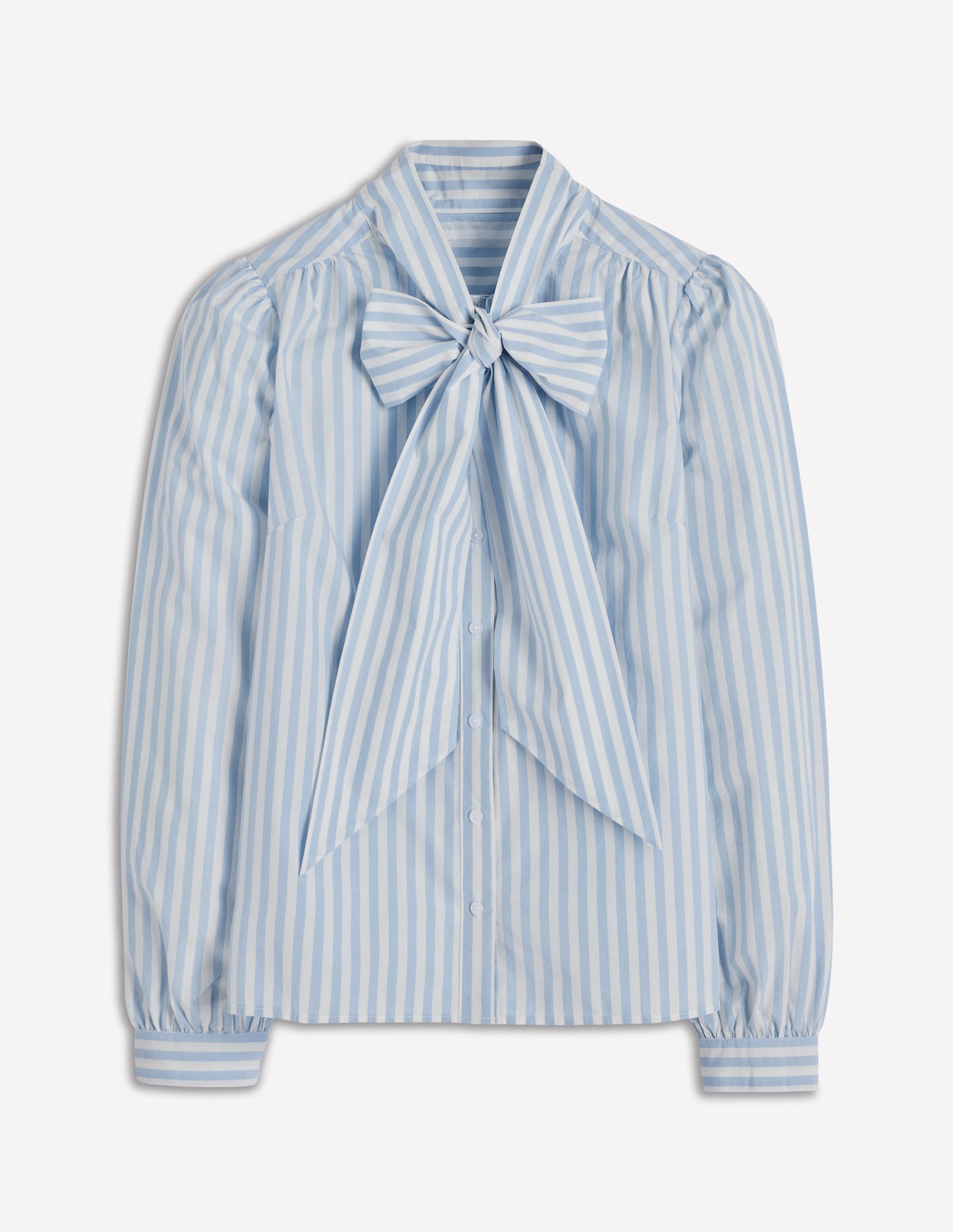 Tie Neck Top-Glacier Blue and Ivory Stripe