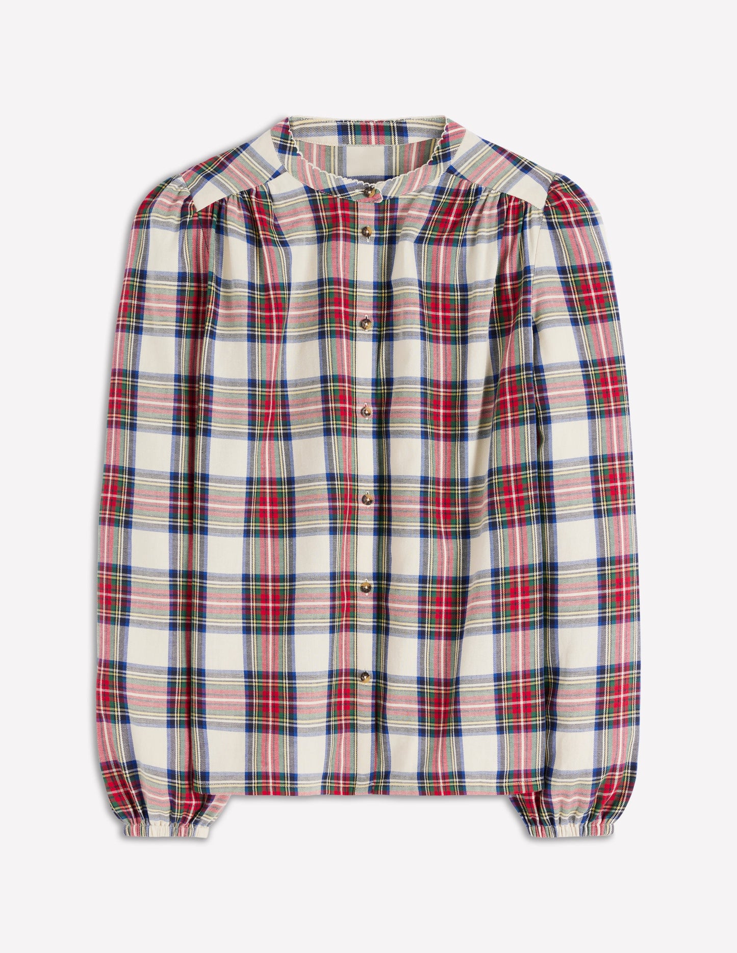 Layla Brushed Cotton Top-Ivory, Blue and Red Check