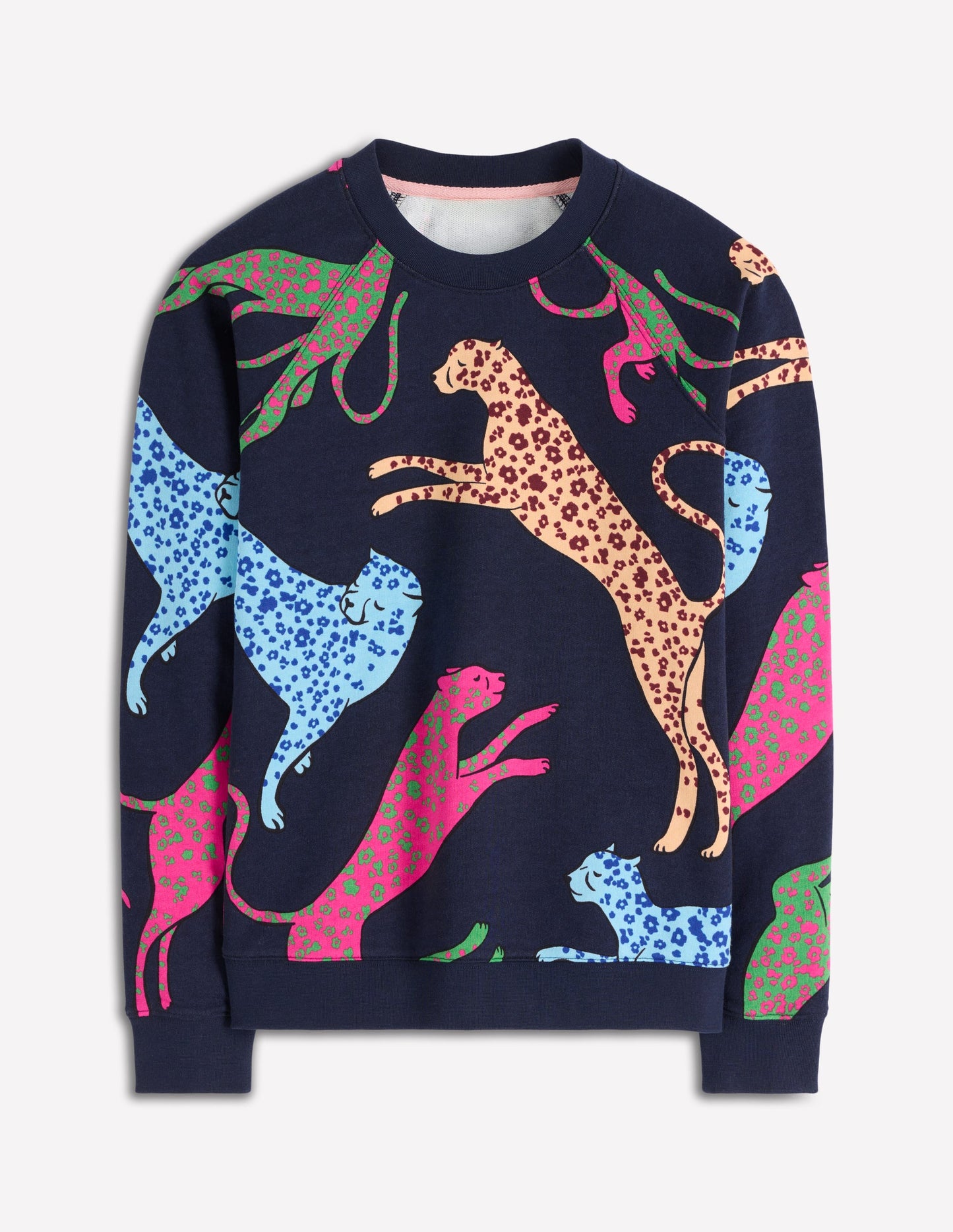 Rosa Printed Sweatshirt-Navy, Leaping Leopard