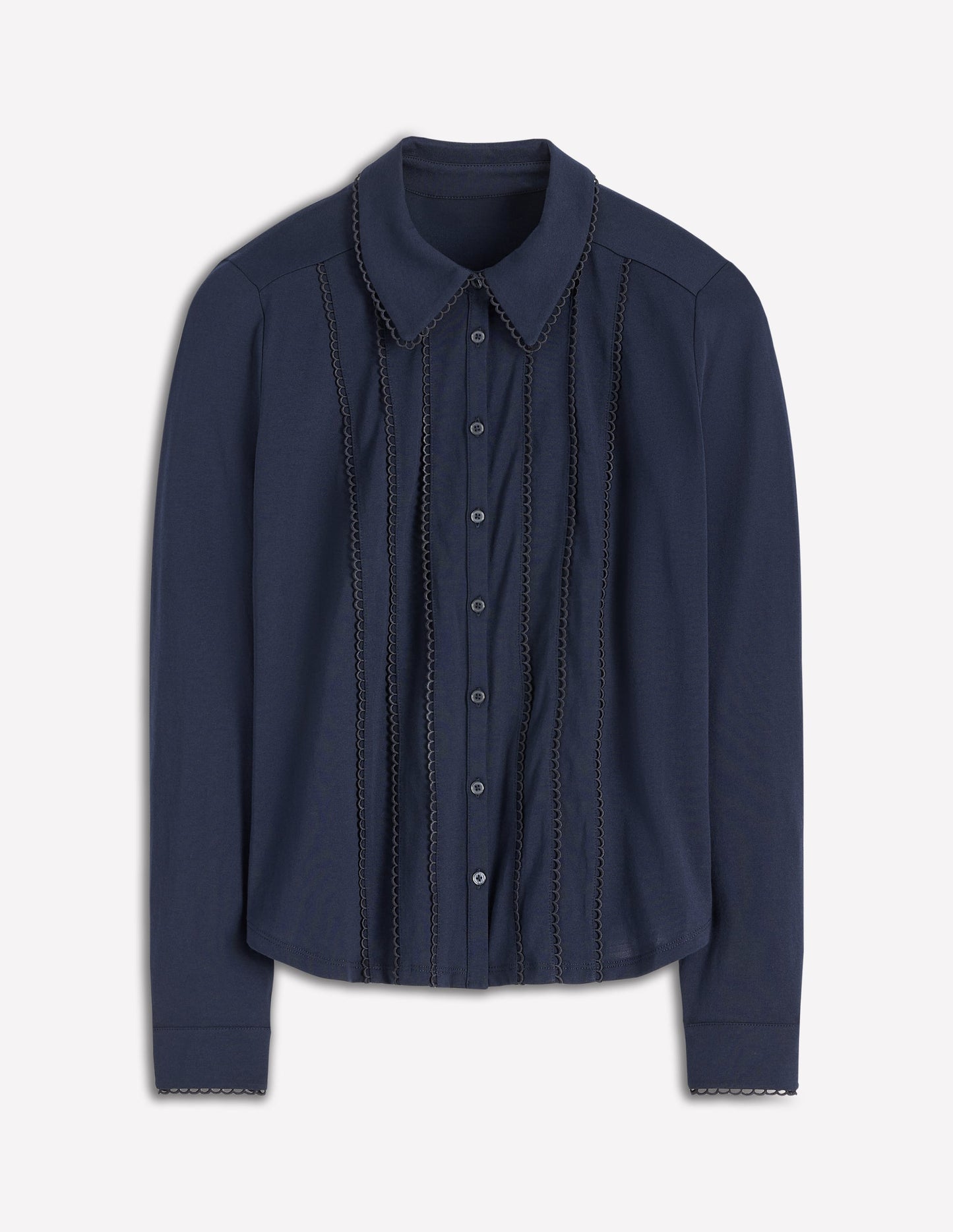 Picot Trim Jersey Shirt-Navy