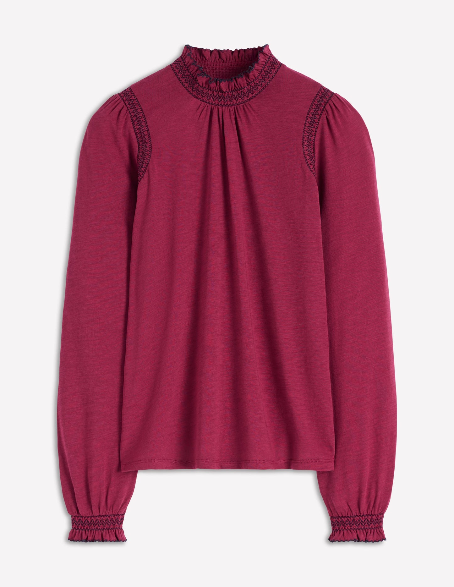 Tia Smocked Neck Jersey Top-Ruby Red