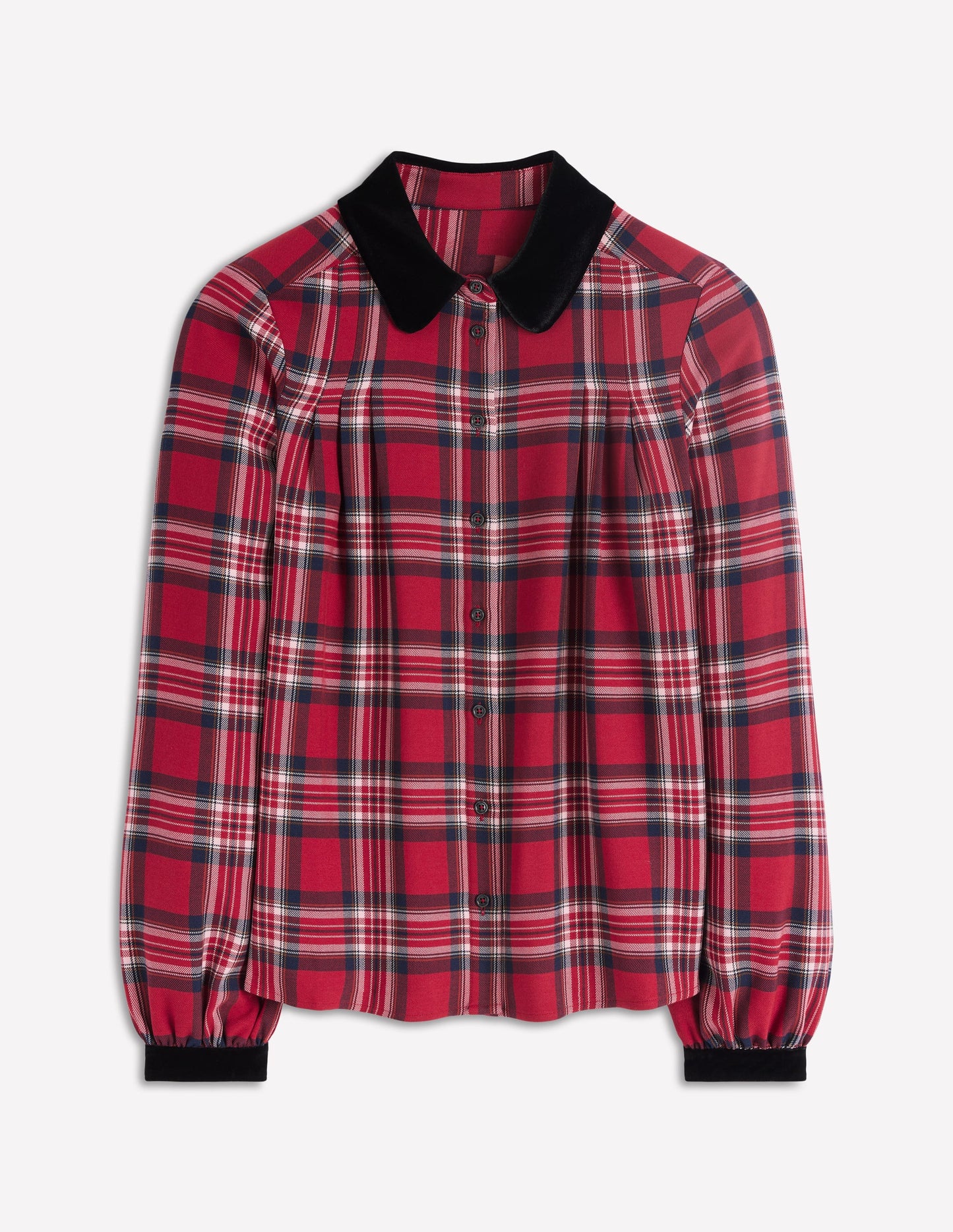 Velvet Collared Check Shirt-Red Check