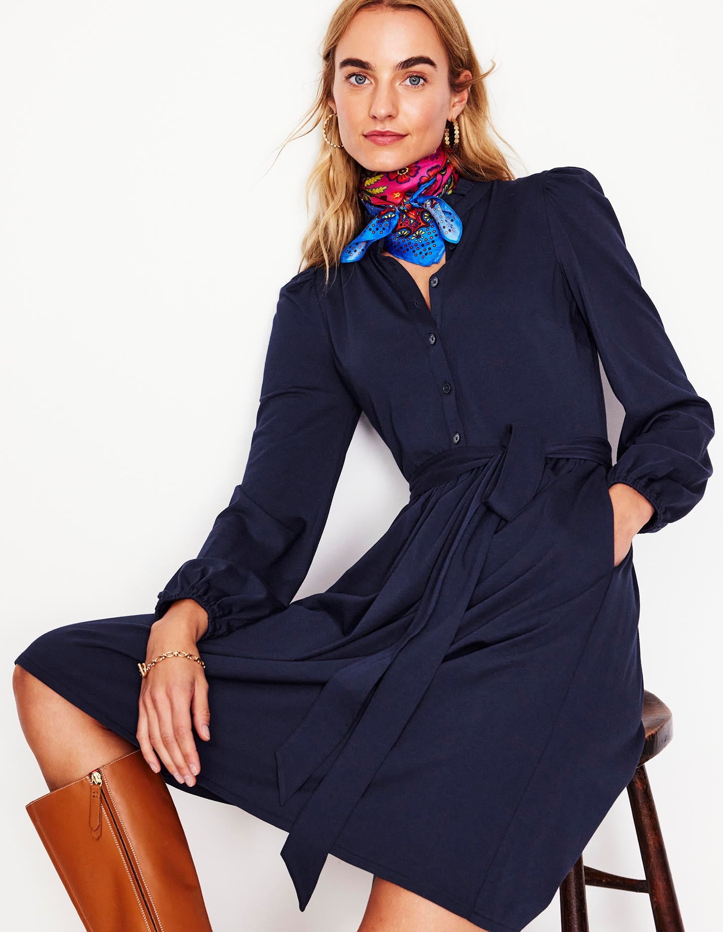 willow frill short shirt dress Willow Frill Short Shirt Dress - Navy