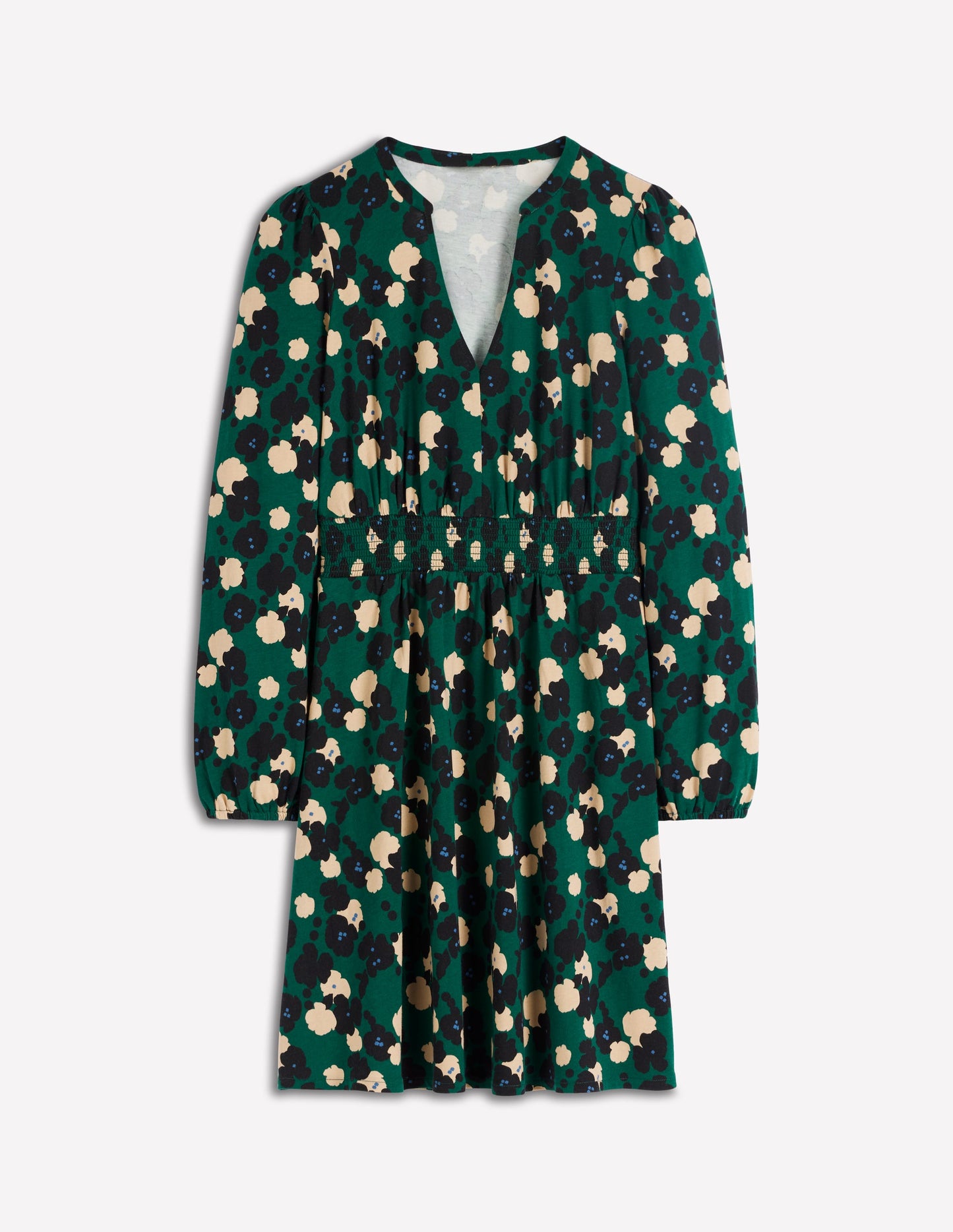 Sarah Short Jersey Dress-Emerald Night, Garden Blossom