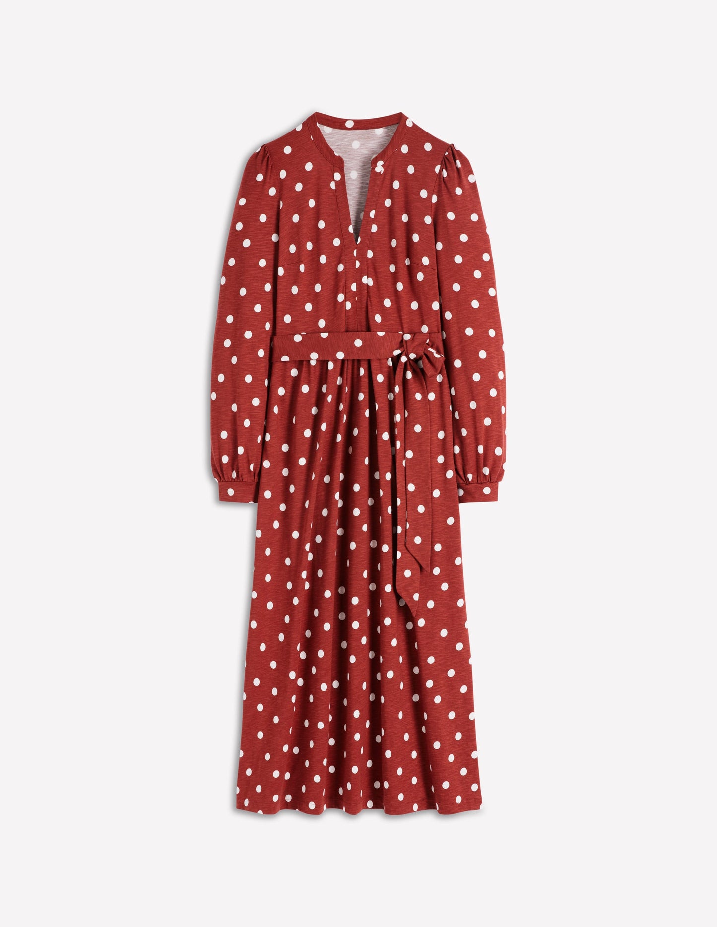 Naomi Long Sleeve Jersey Dress-Burnt Orange, Painted Dot