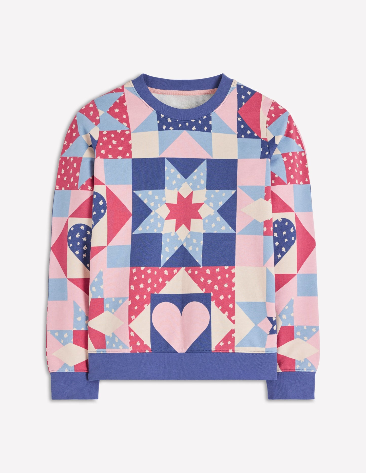 Hannah Printed Sweatshirt-Multi, Heart Patchwork
