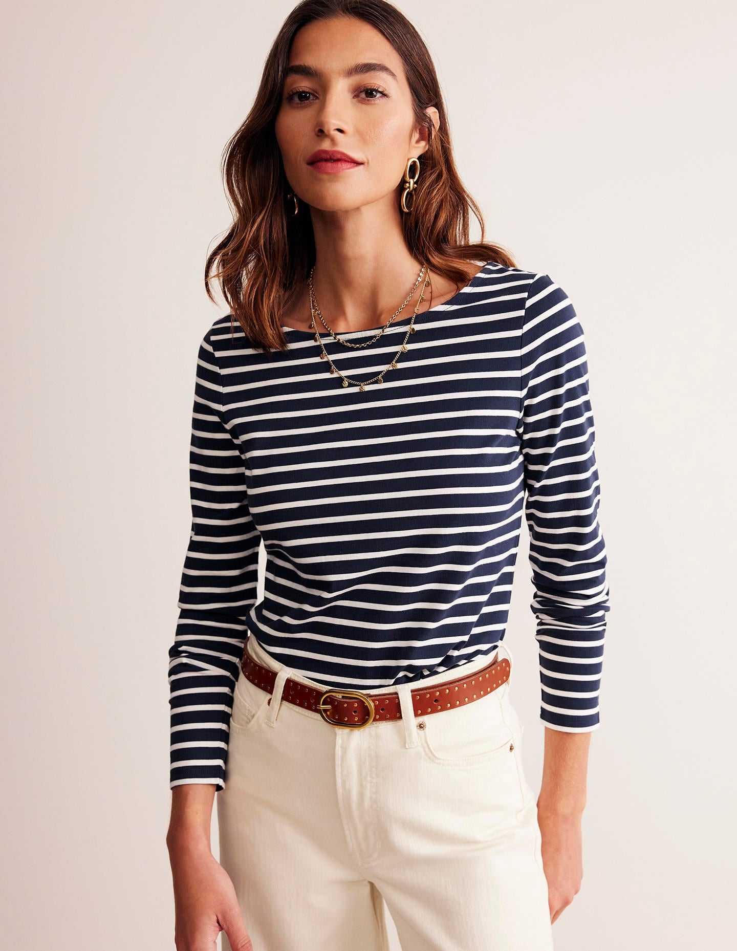Ella Long Sleeve Breton-Navy, Ivory Boden UK - Main Image