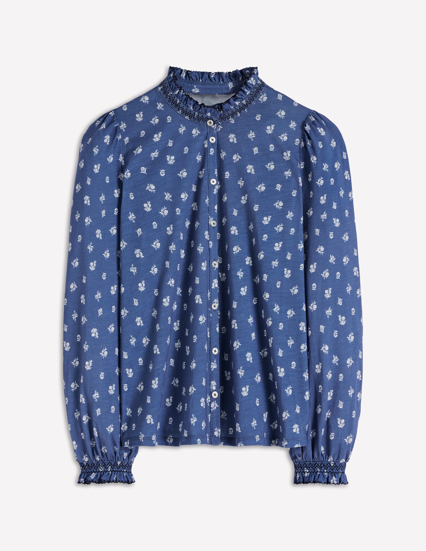 Effie Smocked Detail Shirt-True Navy, Flower Press Small