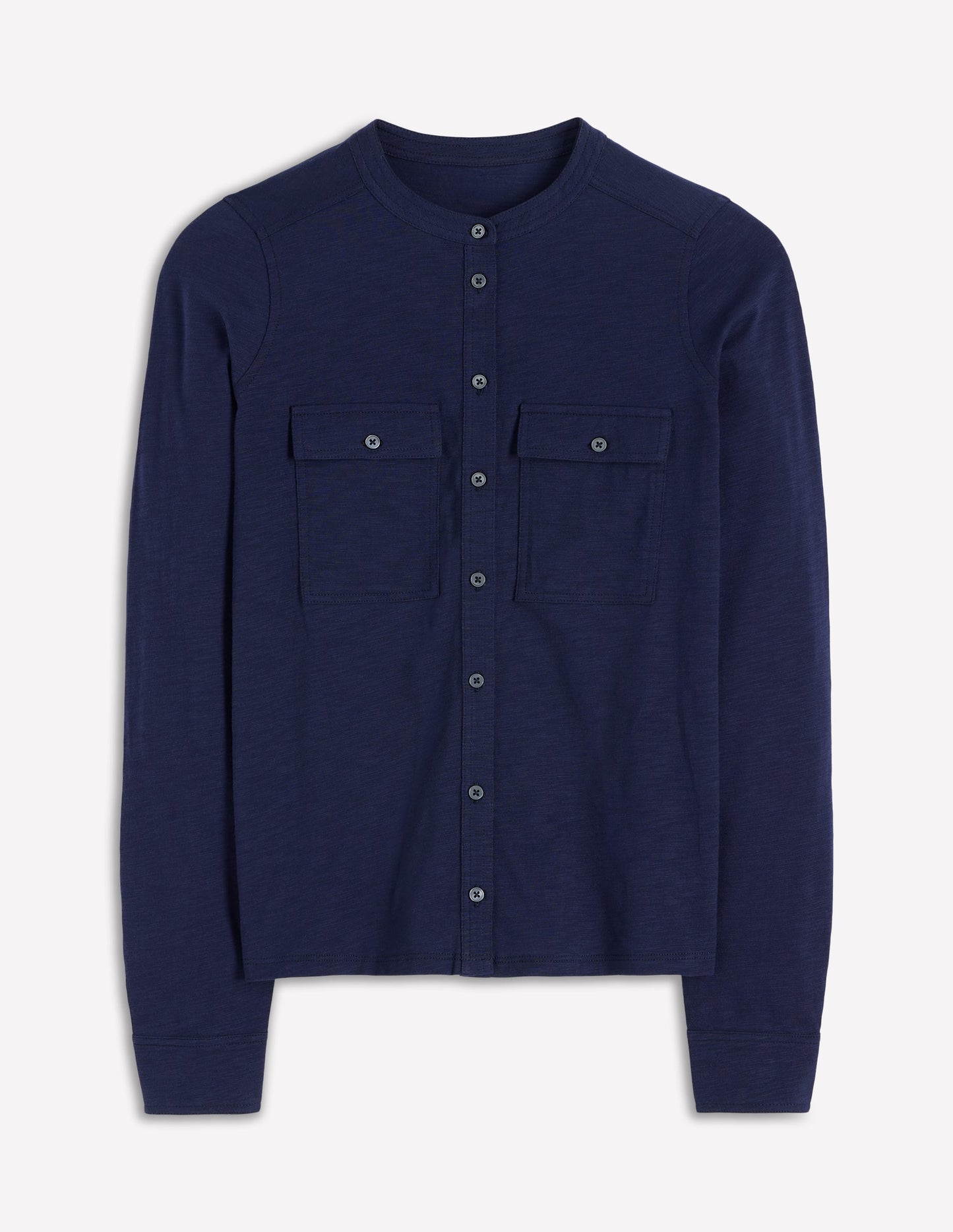 Topstitched Pocket Shirt-Navy