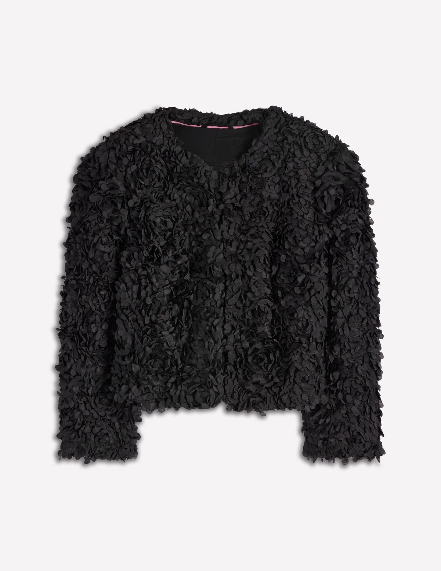 Petal Textured Cropped Jacket-Black, Petal Tulle