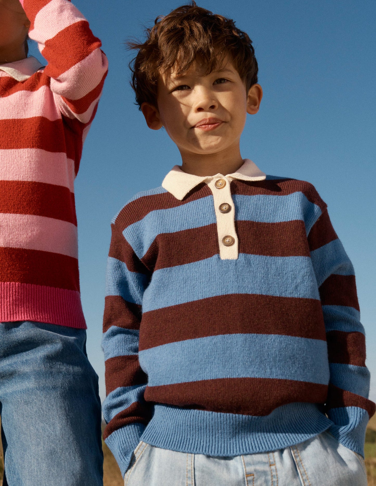 Knitted Rugby Top-Blue and Brown Stripe