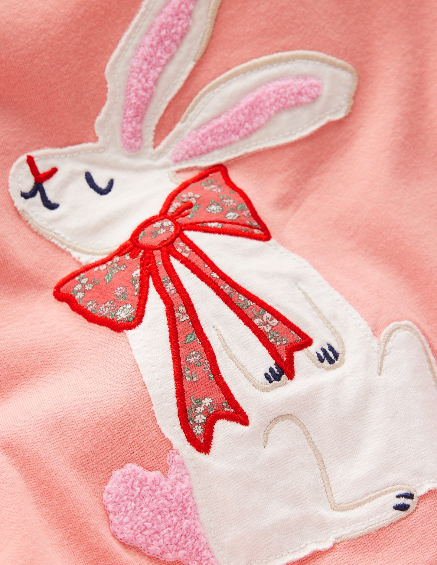 Puff Sleeve Appliqué T-shirt-Pink Bunny