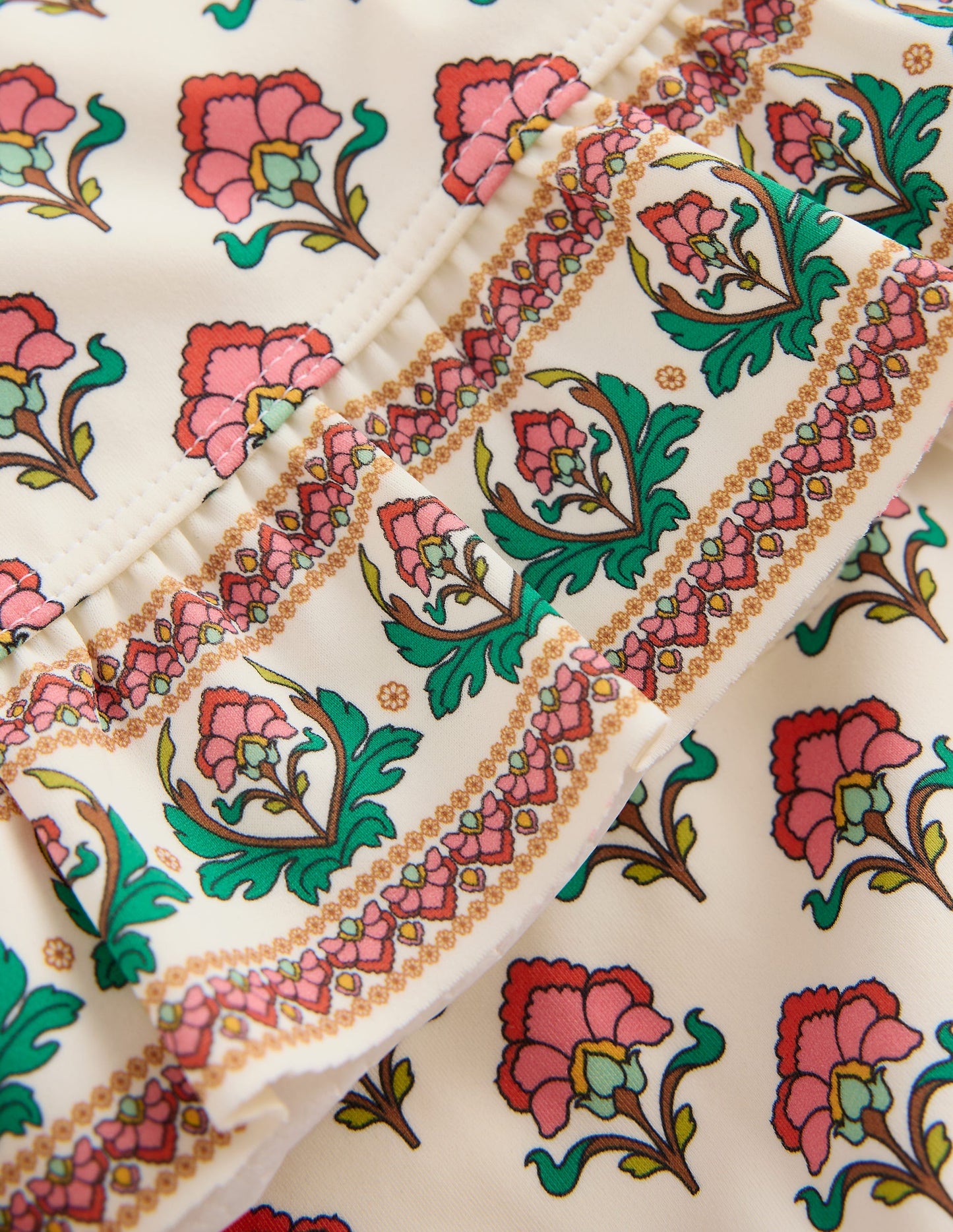 Long Sleeve Frill Set-Soft Ivory Woodblock Flower