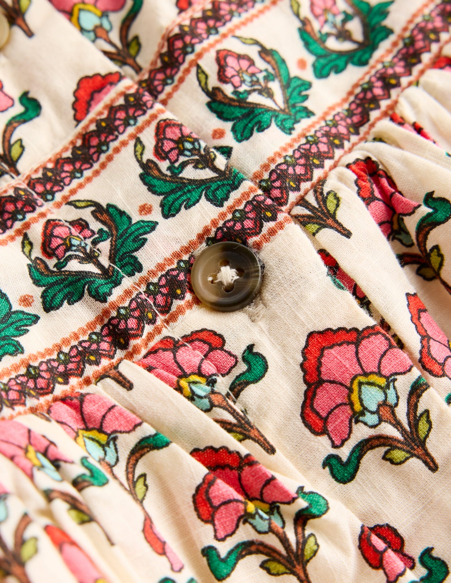 Remy Button Through Dress-Woodblock Print