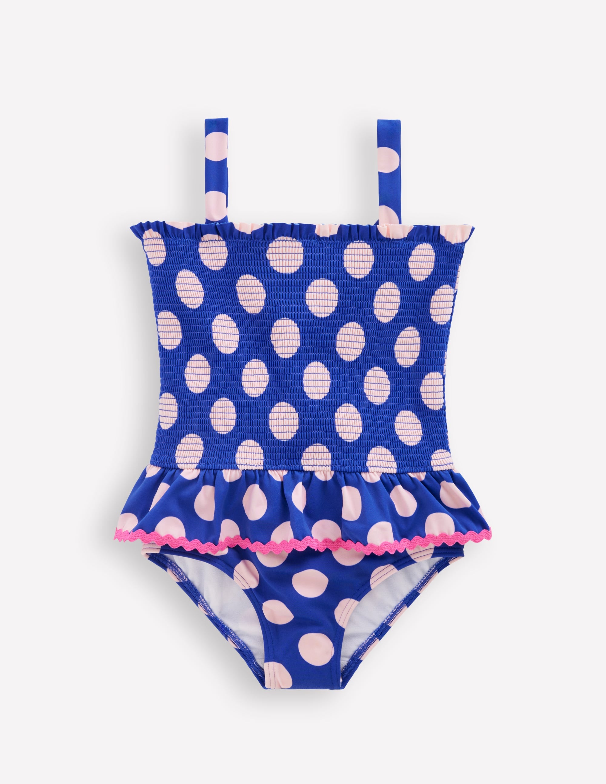 Peplum Smocked Swimsuit - Bright Blue Polka Dot | Boden UK