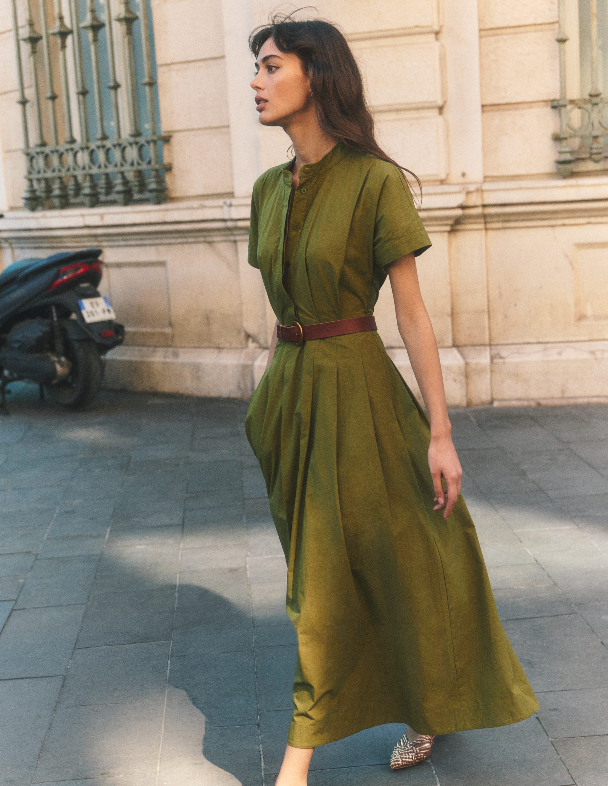 Grown On Sleeve Midi Dress - Olive