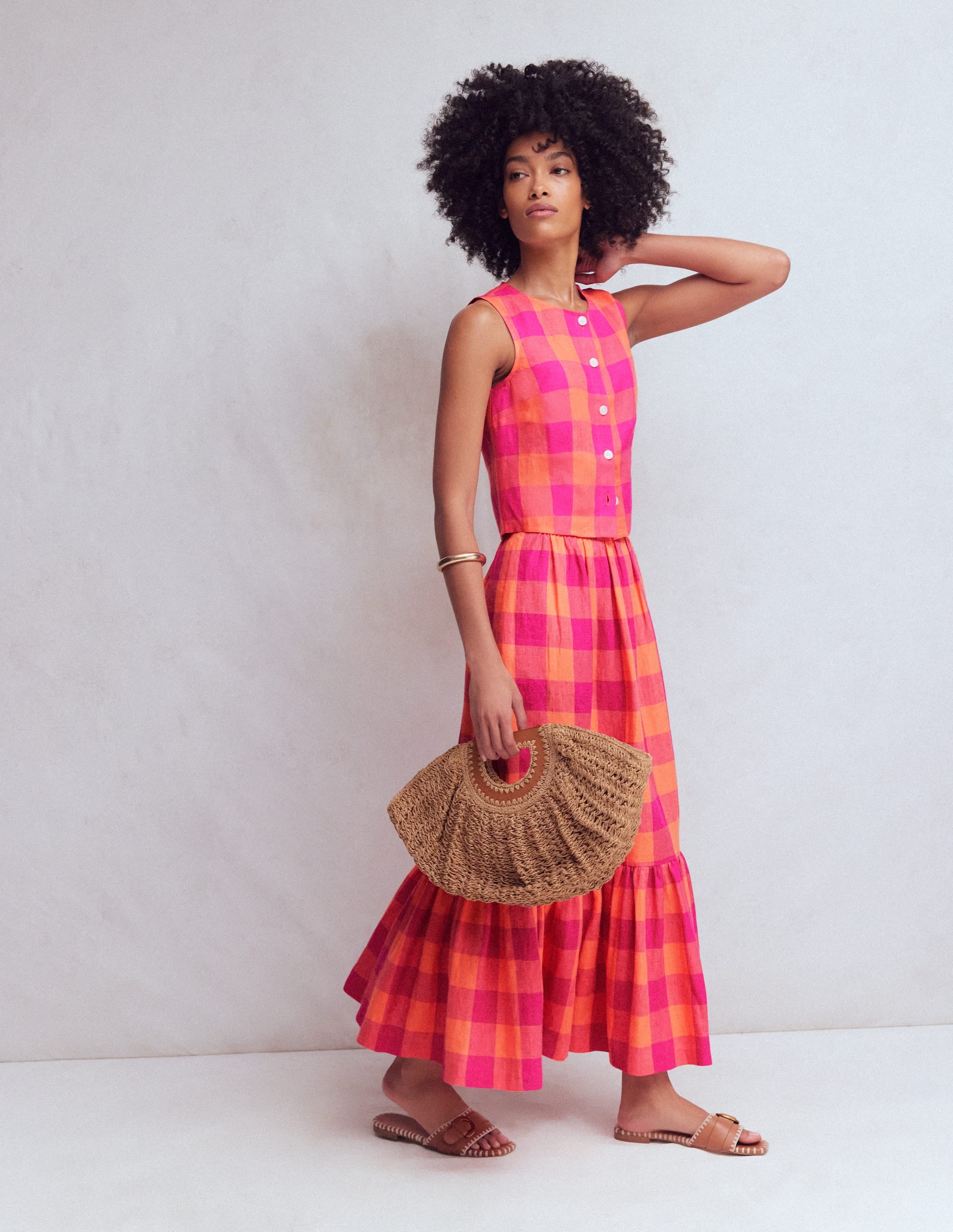 orange and pink gingham dress Andrea Linen Shell Top - Zesty Orange, this mini dress features US Size:US 24W Timeless Black Plunge Sequin Women's summer dress