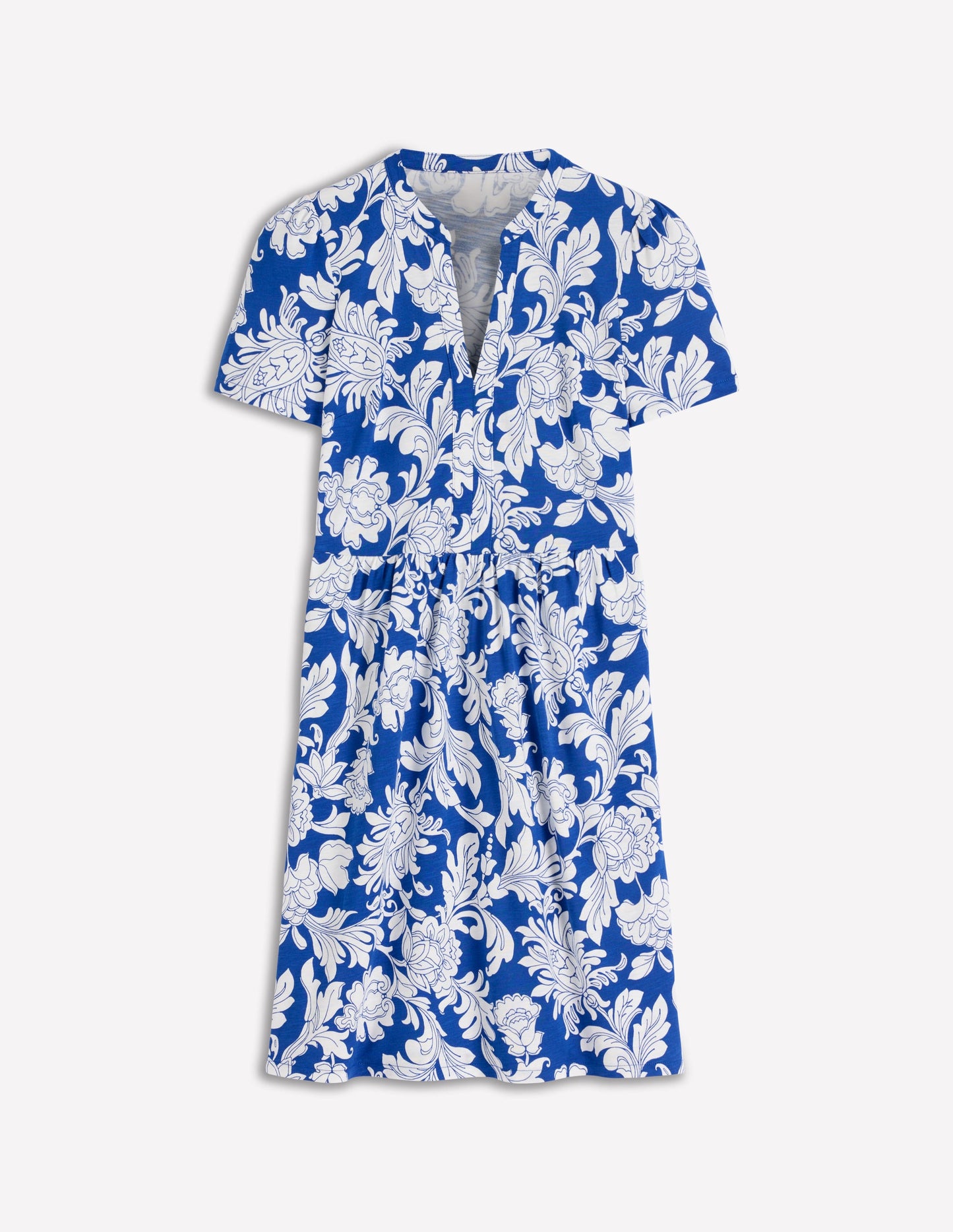 Naomi Short Jersey Dress-Blue, Botanical Flourish Mono