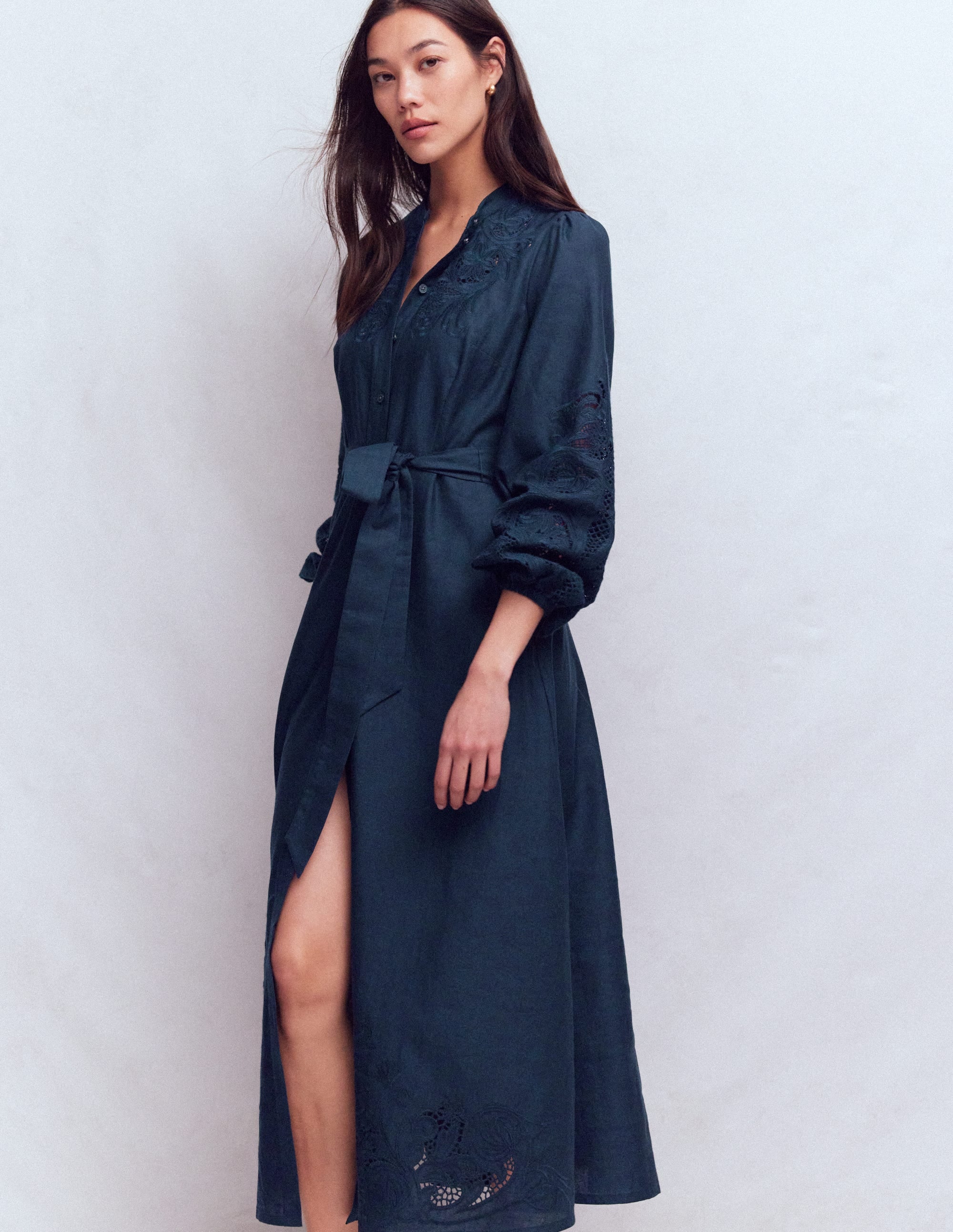navy blue shirt dress Mae Linen Blend - pair:caitlin-diamante-rope-heels-white The Black Tux Oxford Size:7