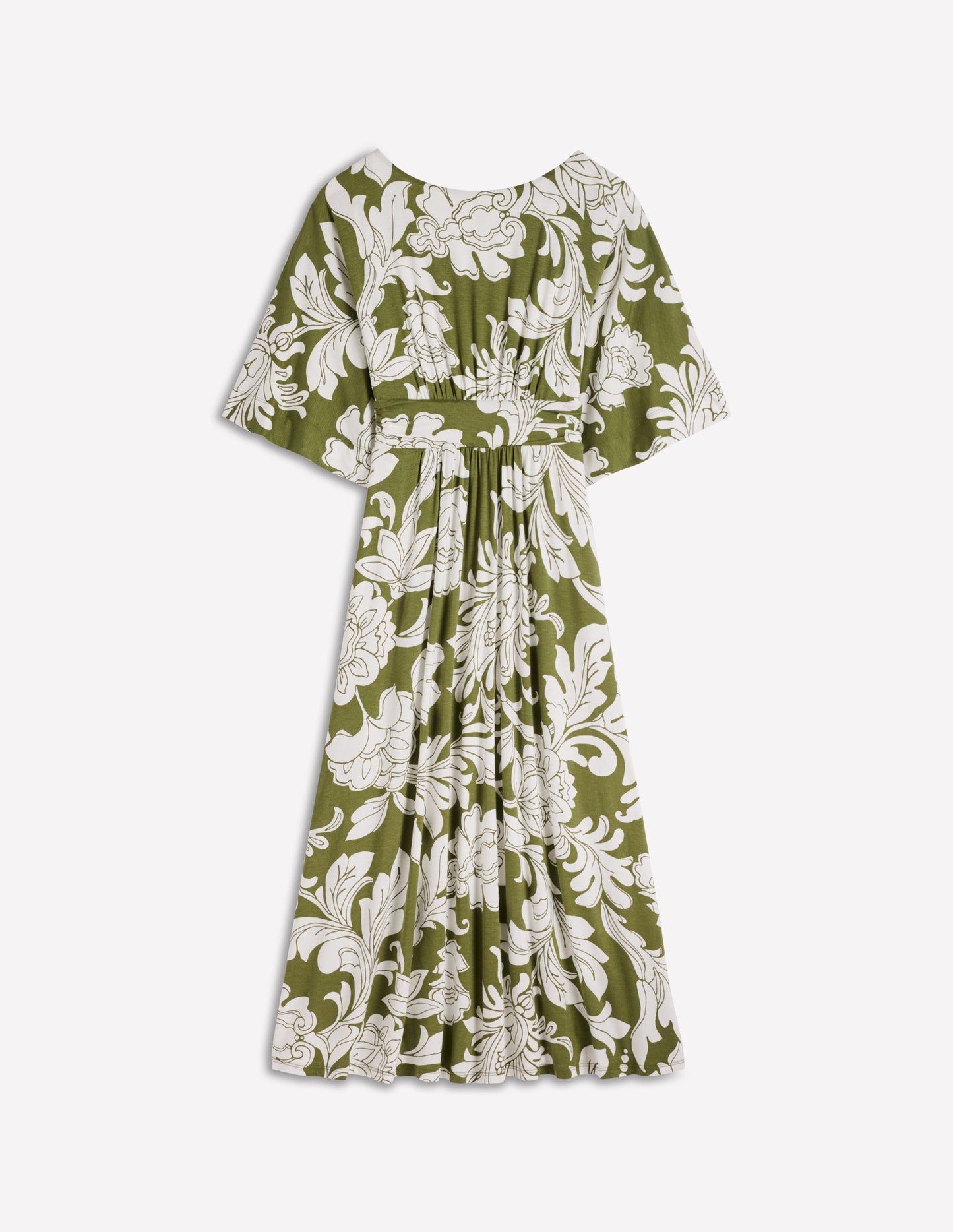 Imelda Kimono Jersey Dress-Olive, Botanical Flourish Mono