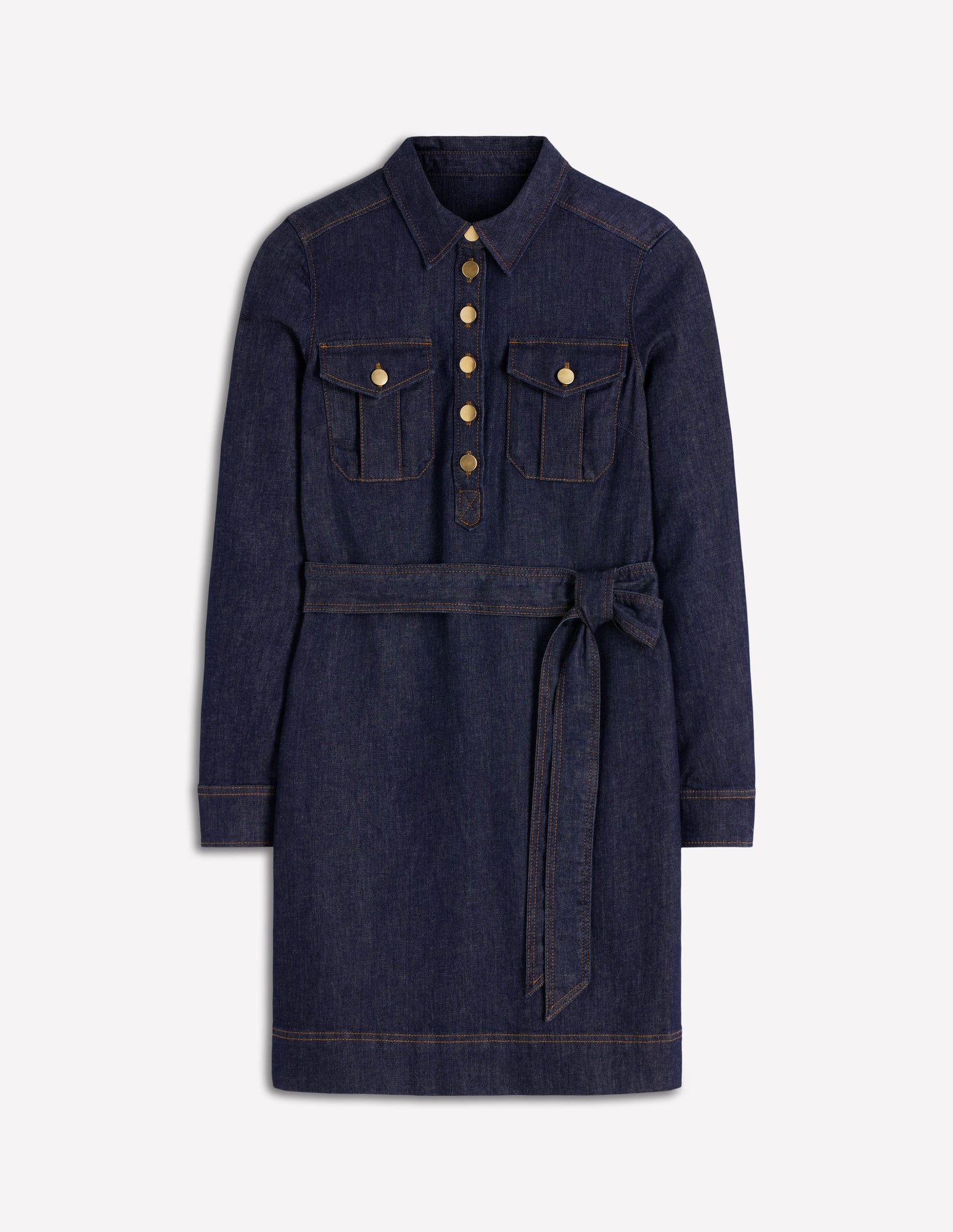 Half Placket Denim Dress-Indigo Wash