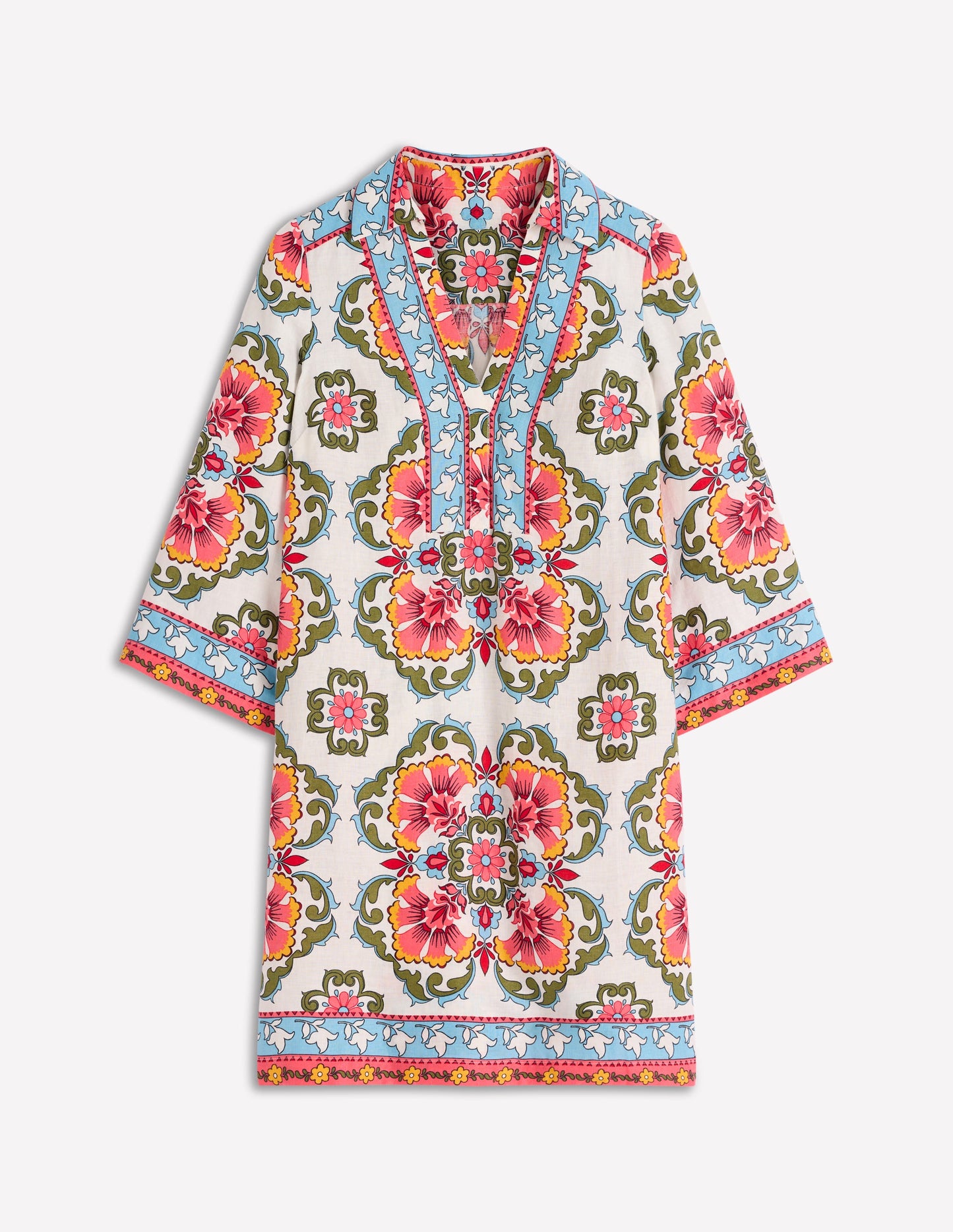 Carmen Linen Short Dress-Multi, Ornamental Trellis