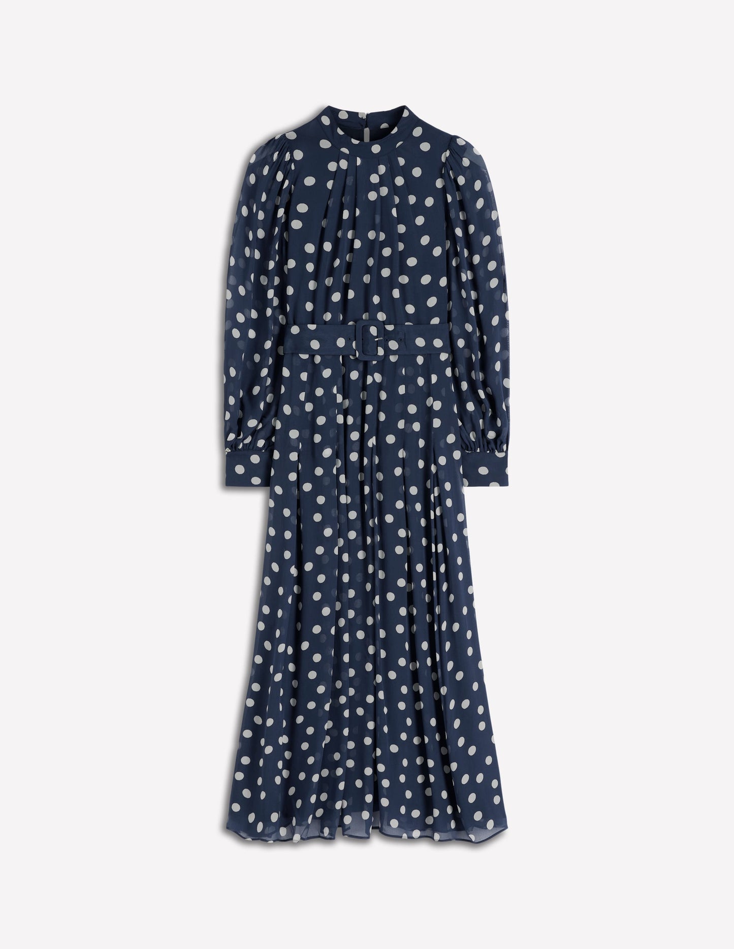 High Neck Occasion Dress-French Navy/Ivory Spot