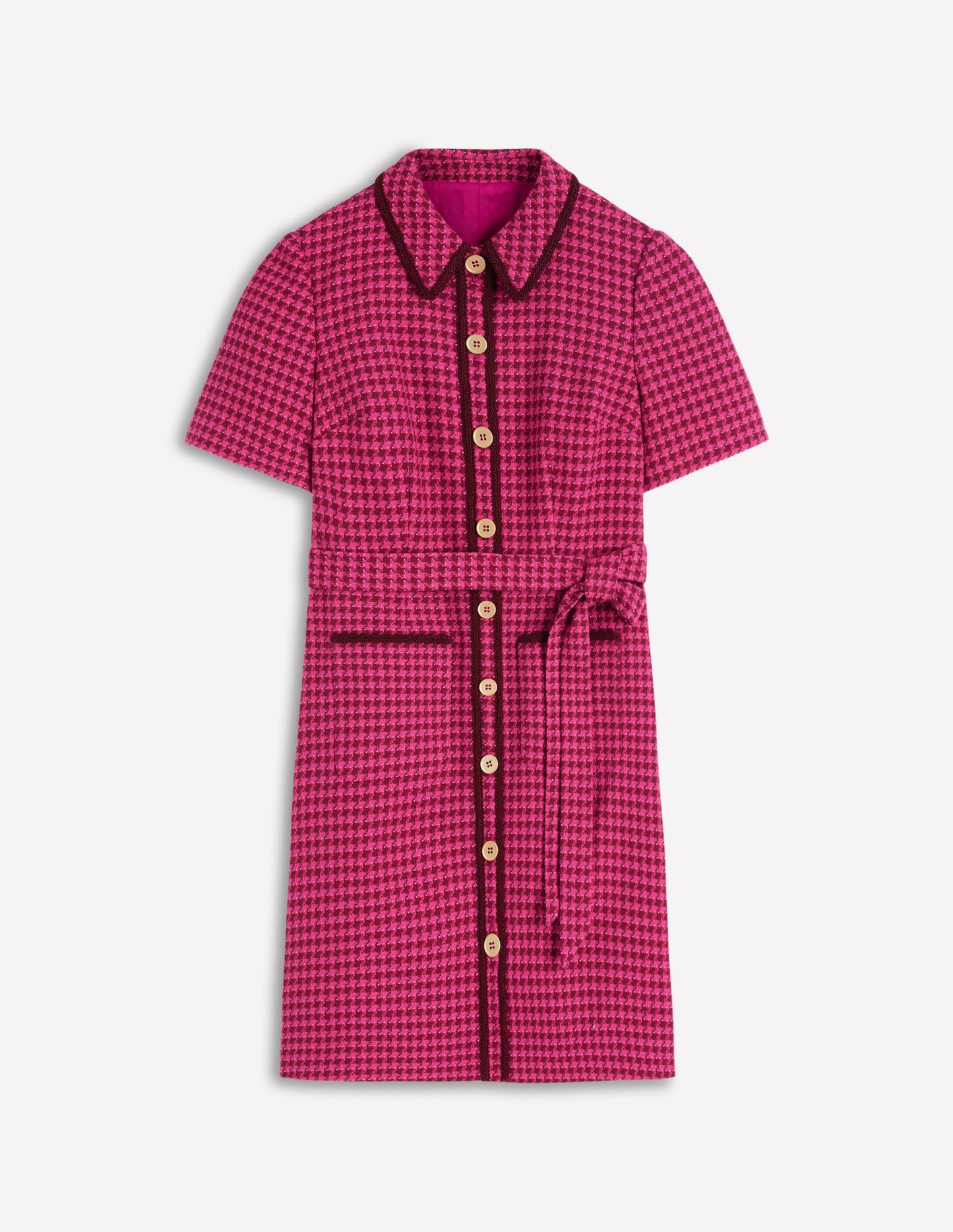 Loren Trim Short Dress-Pink Dogtooth