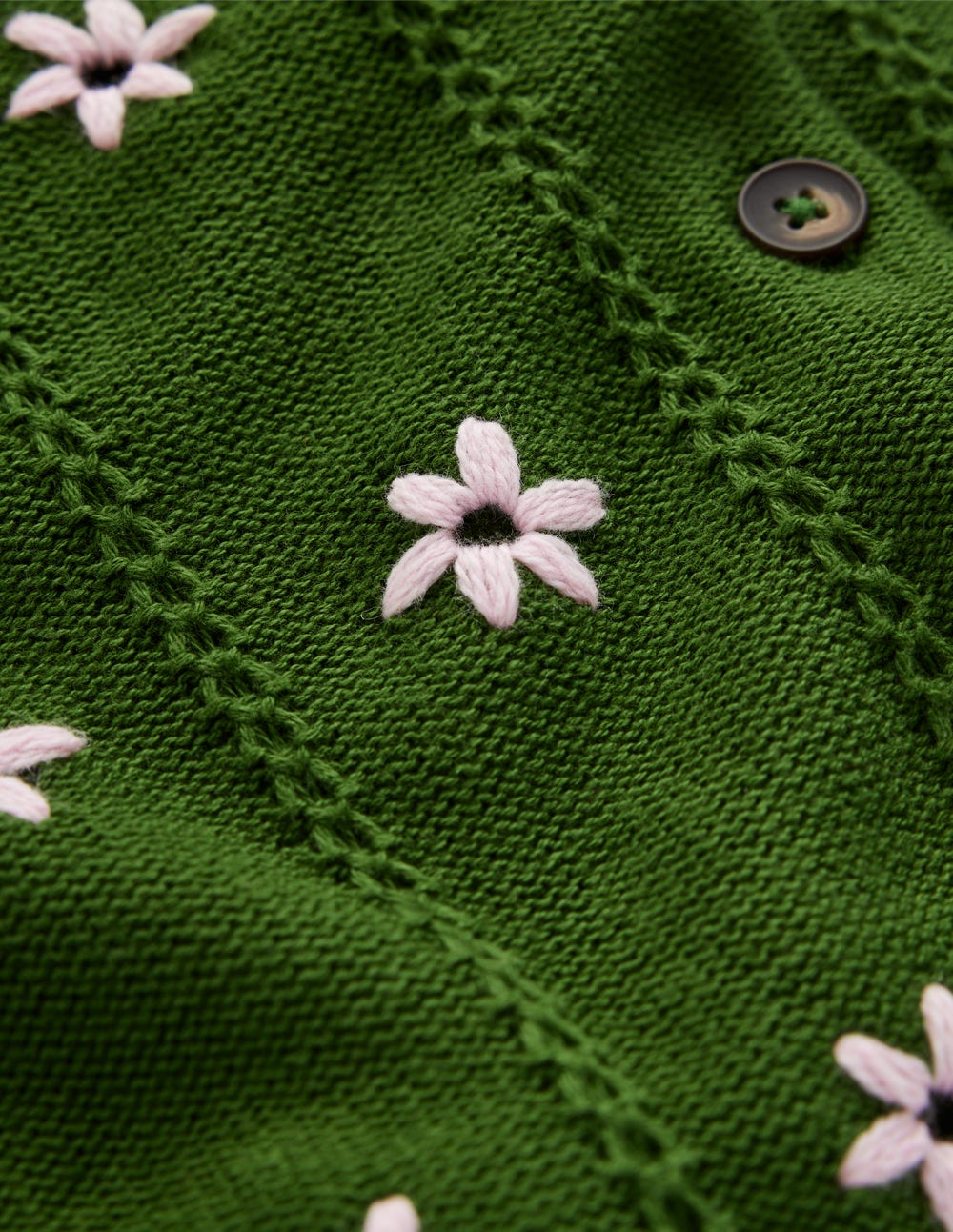 Valeria Crochet Trim Cardigan-Promenade Green , Embroidery