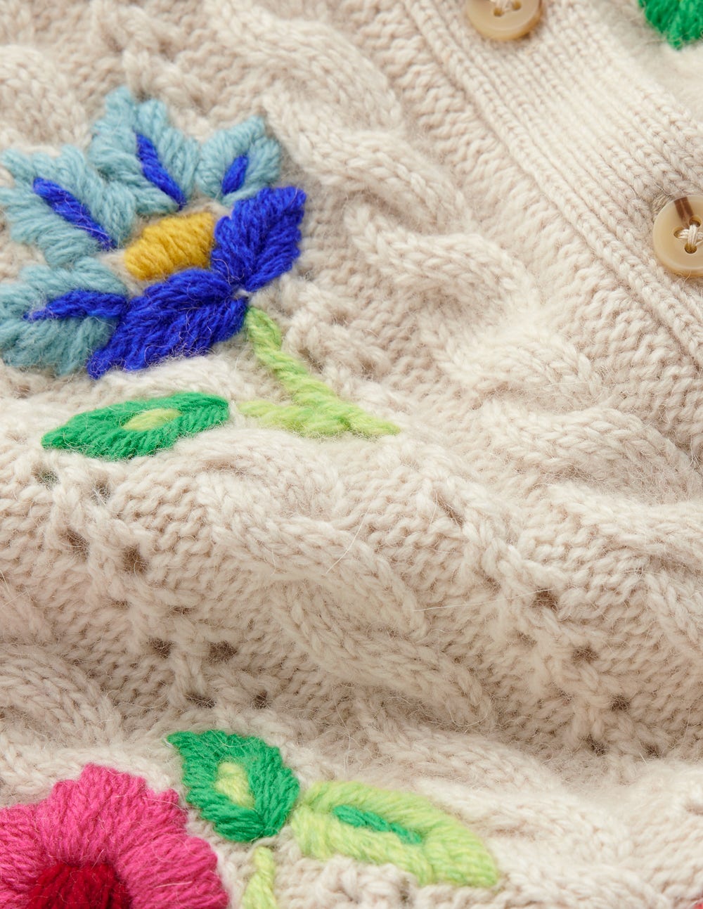 Liv Embroidered Cable Cardigan-Oatmeal Melange