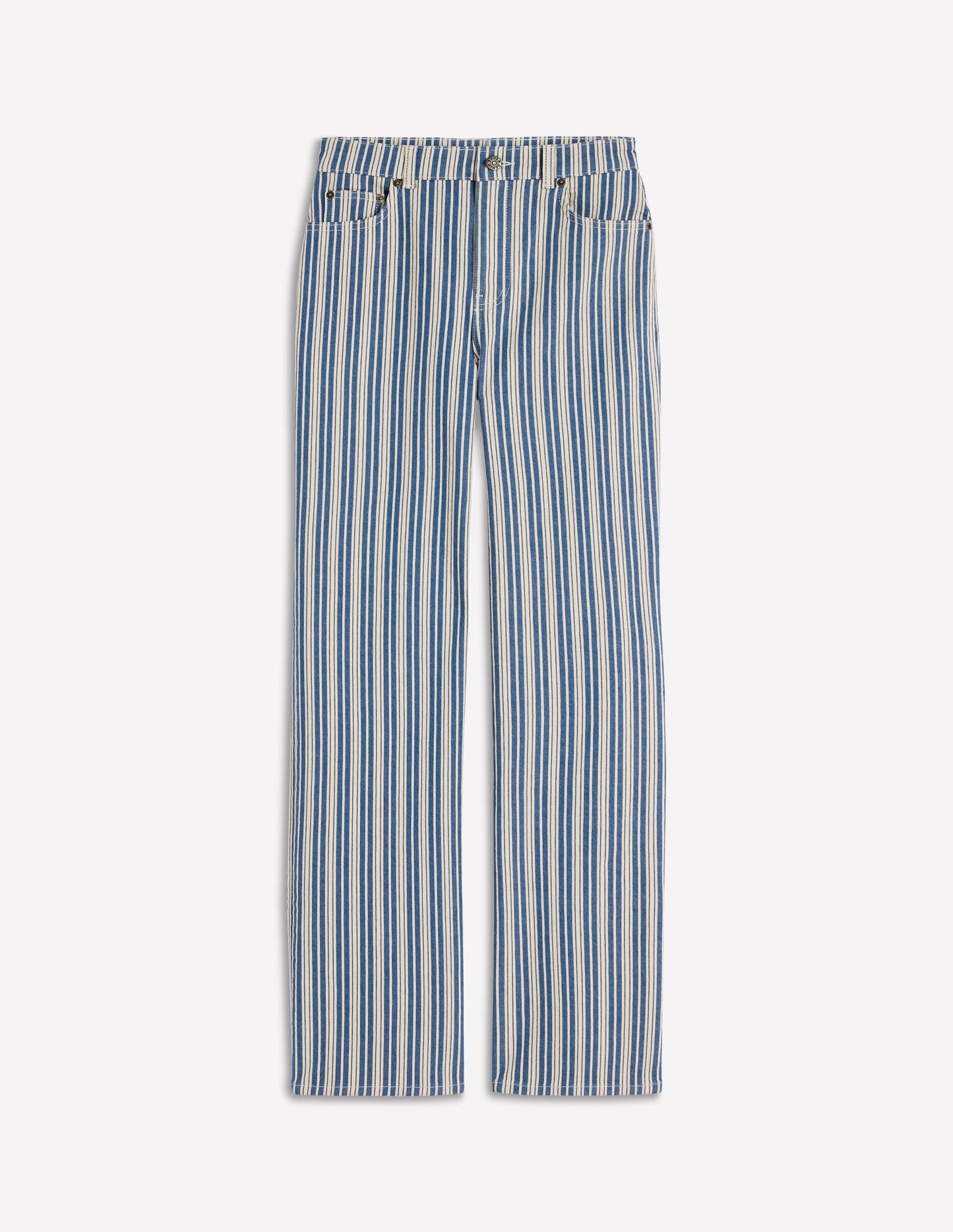 High Rise Column Leg Jeans-Blue Stripe