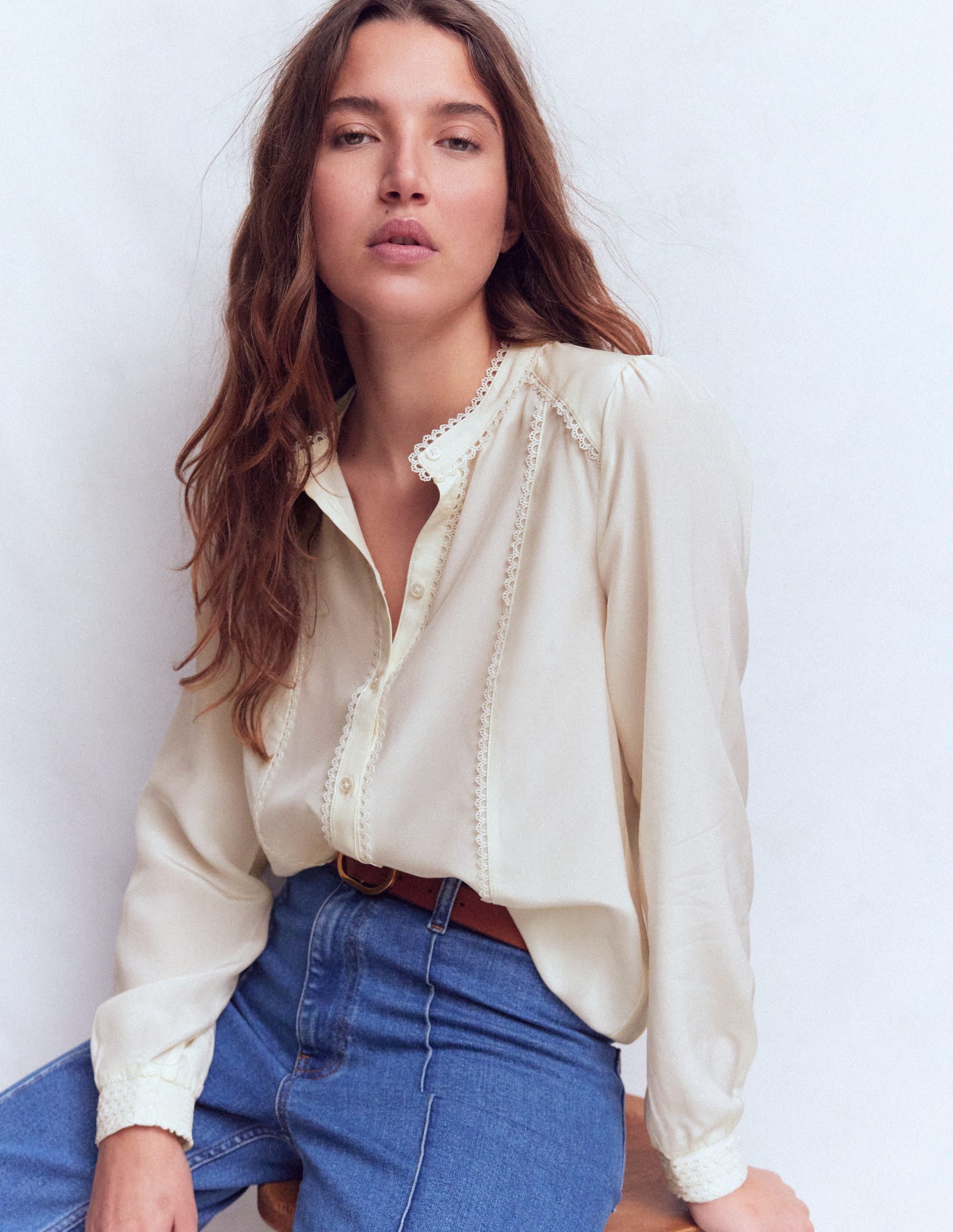 Rhea Trim Detail Silk Top - Ivory | Boden UK