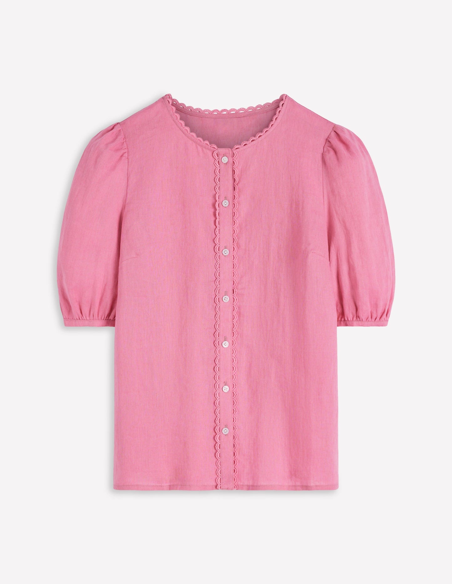 Leah Short Sleeve Linen Top-Pink Parfait