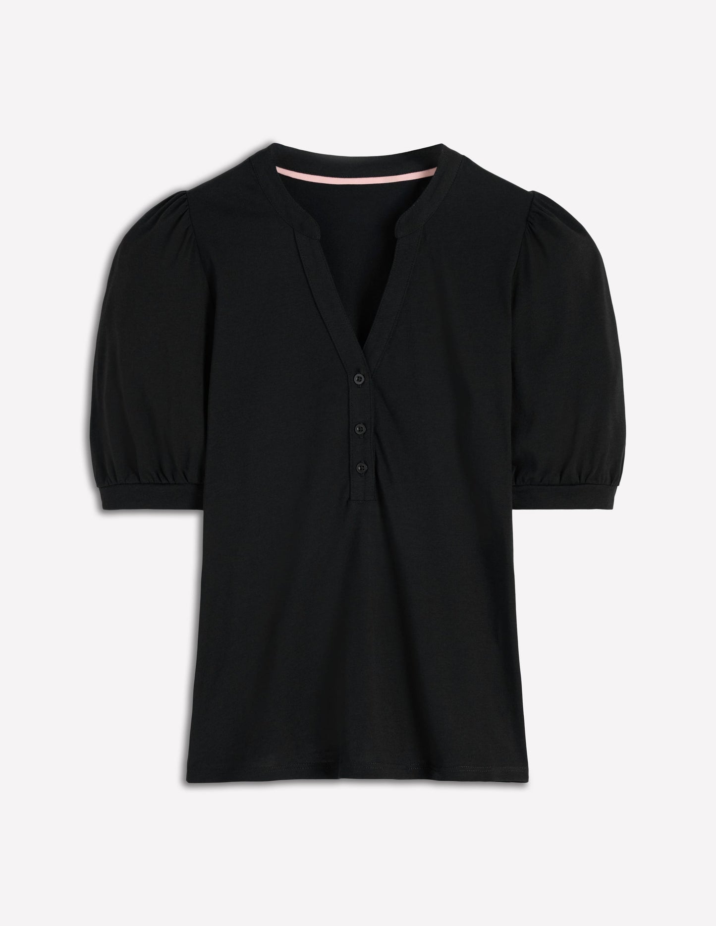 Short Sleeve Open Neck Henley-Black