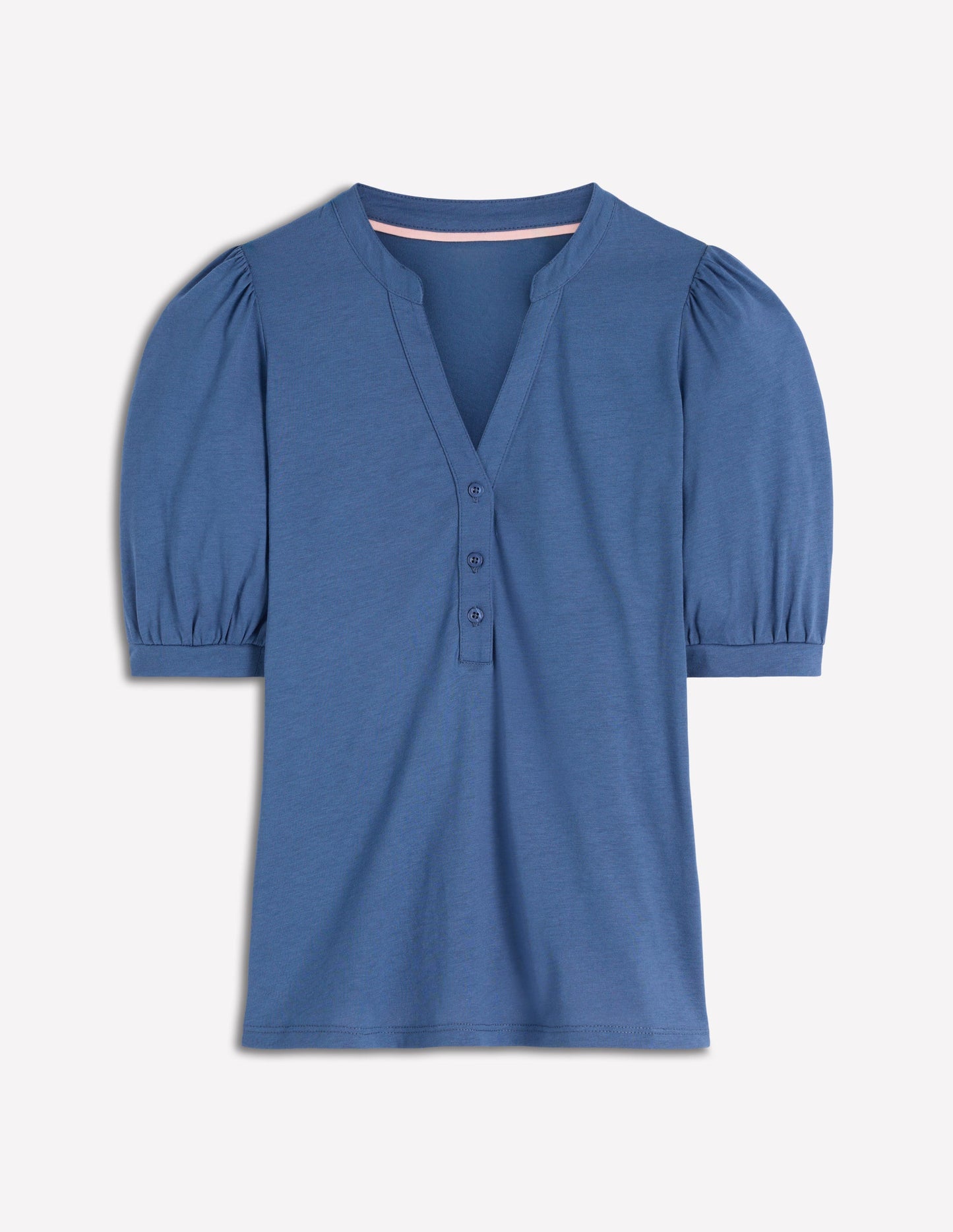 Short Sleeve Open Neck Henley-True Navy