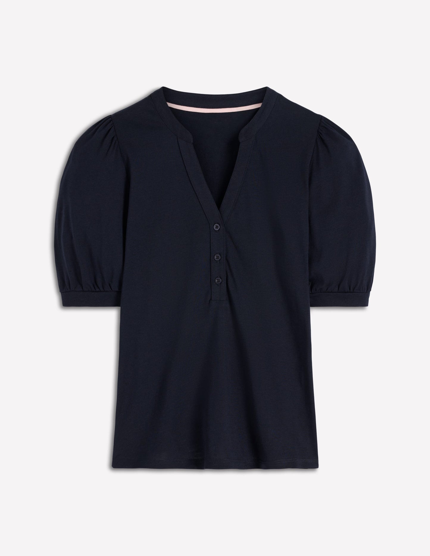 Short Sleeve Open Neck Henley-Navy