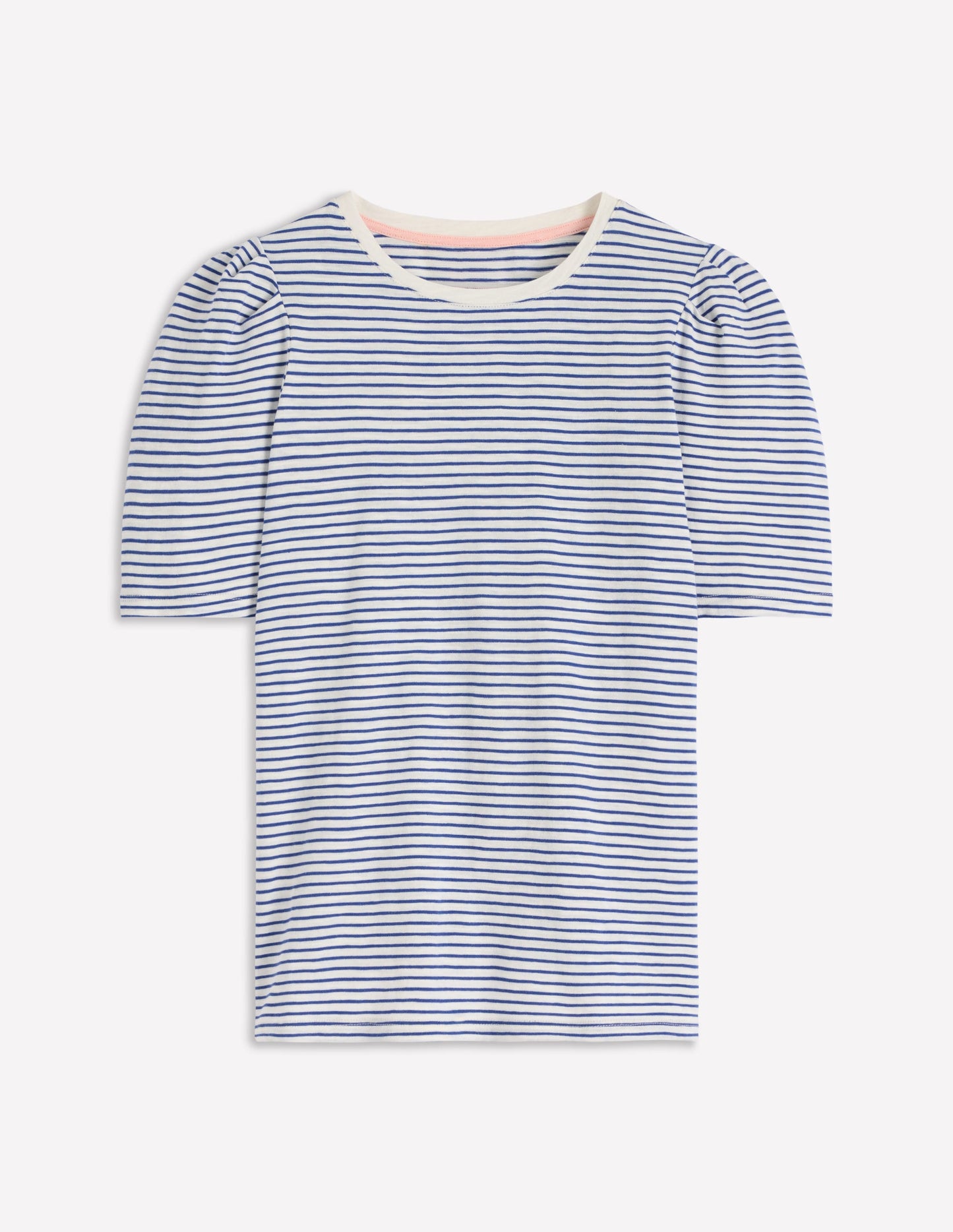 Pleat Sleeve T-shirt-Beaucoup Blue and Ivory Stripe