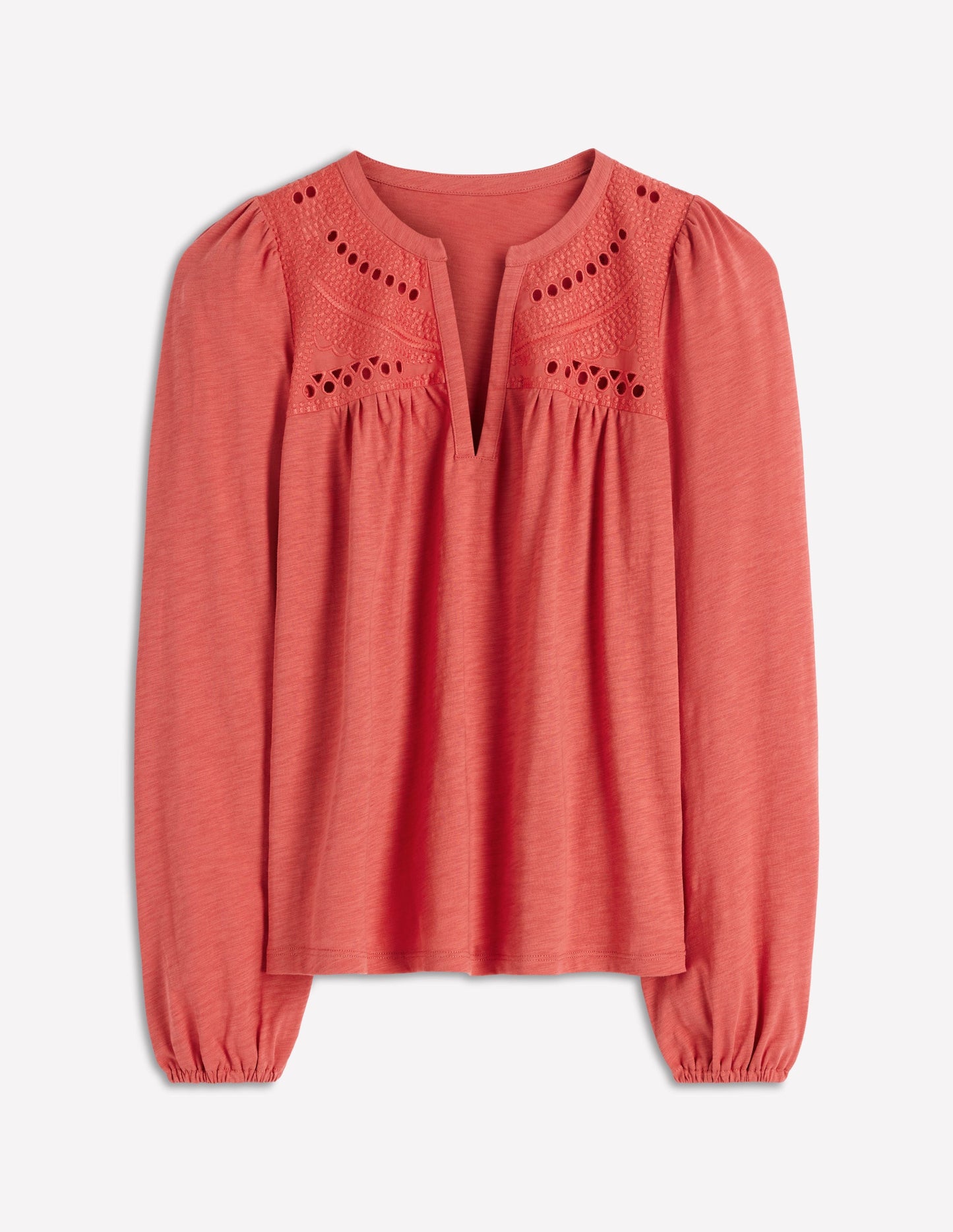 Woven-Mix Notch Neck Top-Baked Apple