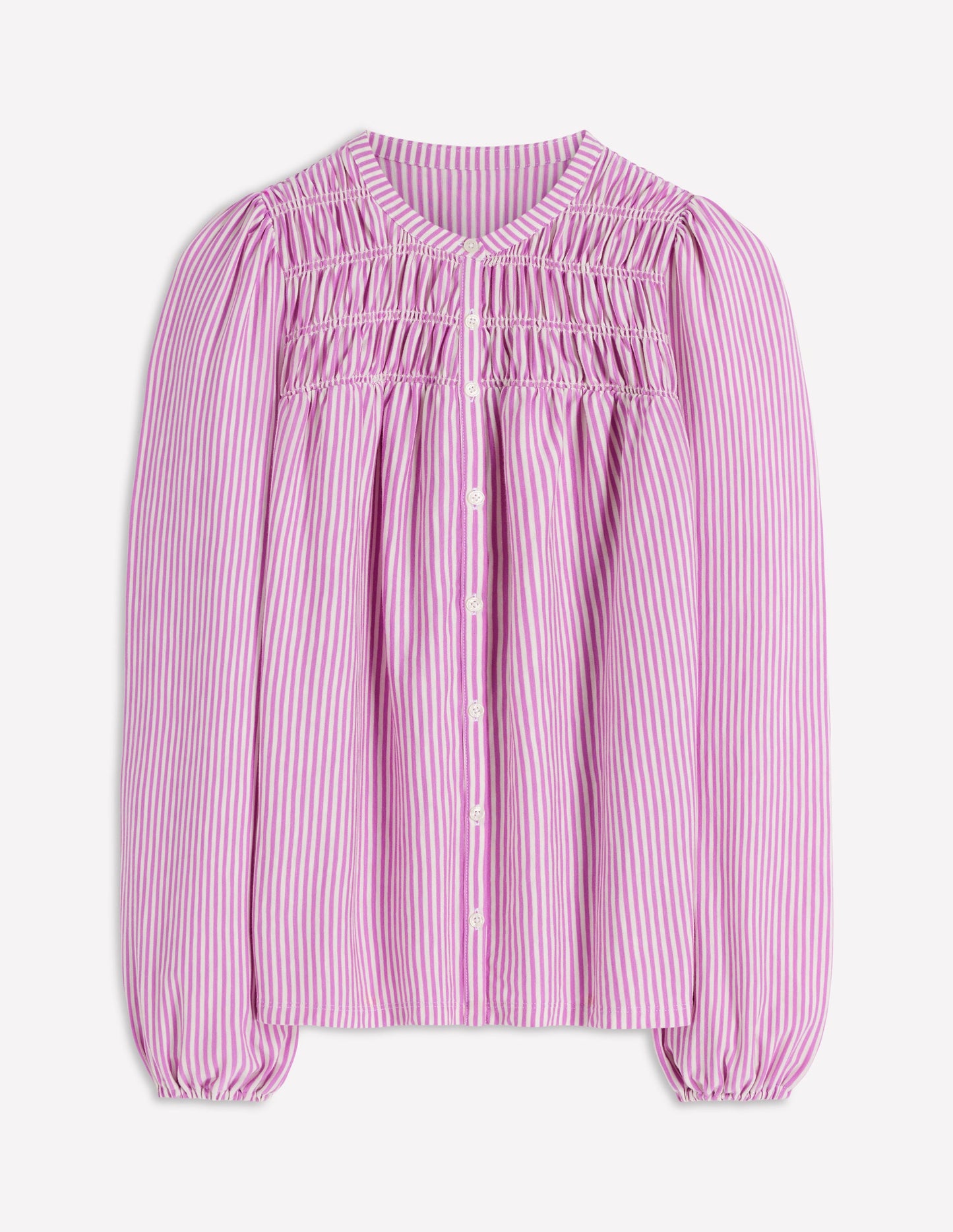 Mya Smocked Jersey Shirt-Clover Purple and Ivory Stripe