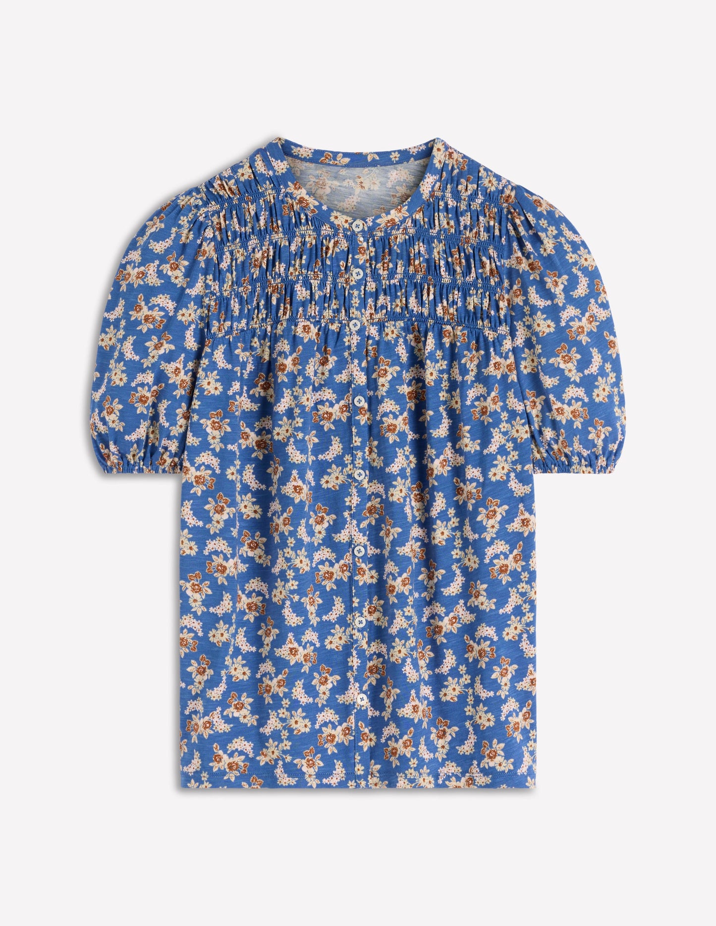 Mya Short Sleeve Smocked Shirt-True Navy, Dainty Blooms