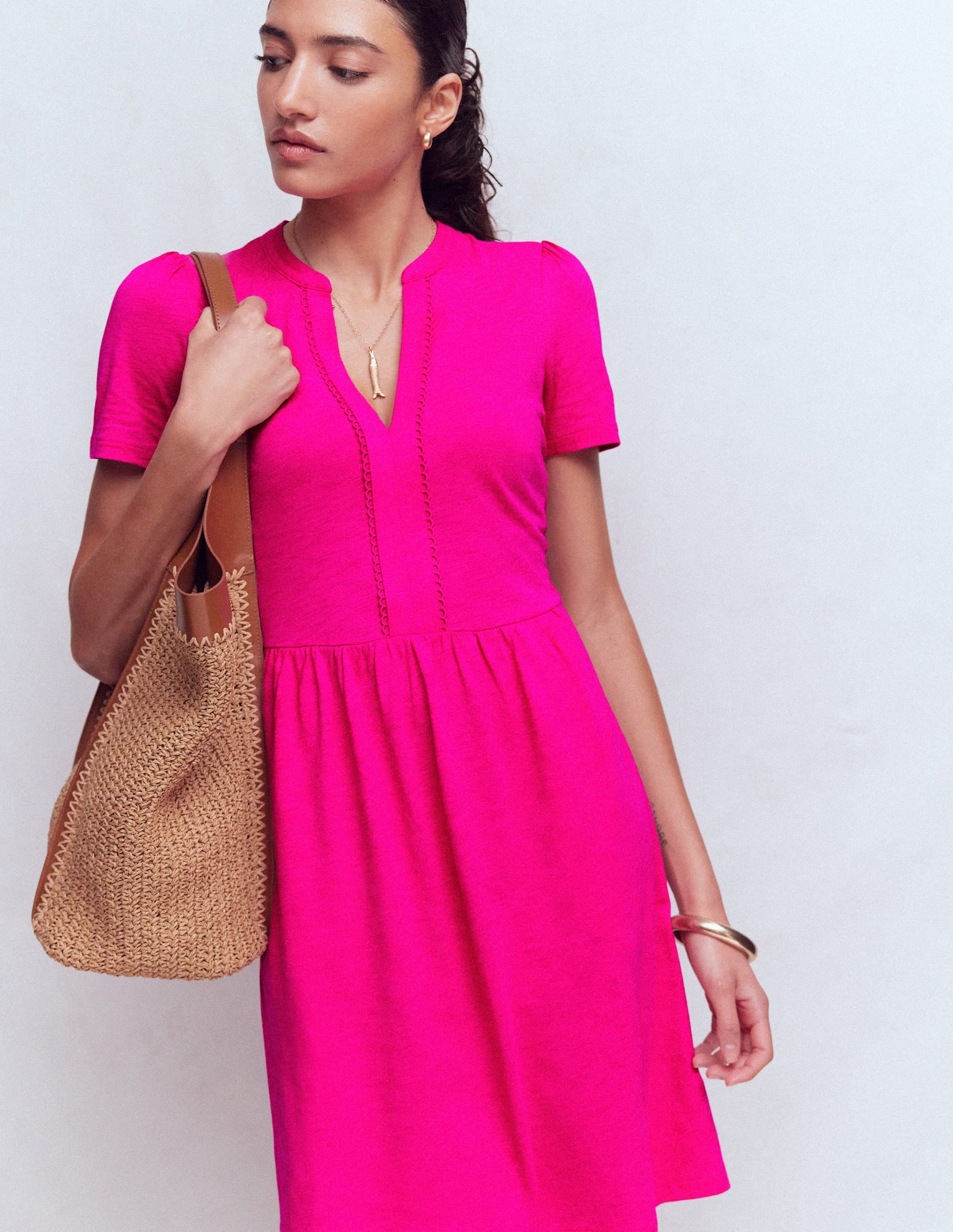 Naomi Short Sleeve Dress - Pink Peony | Boden UK