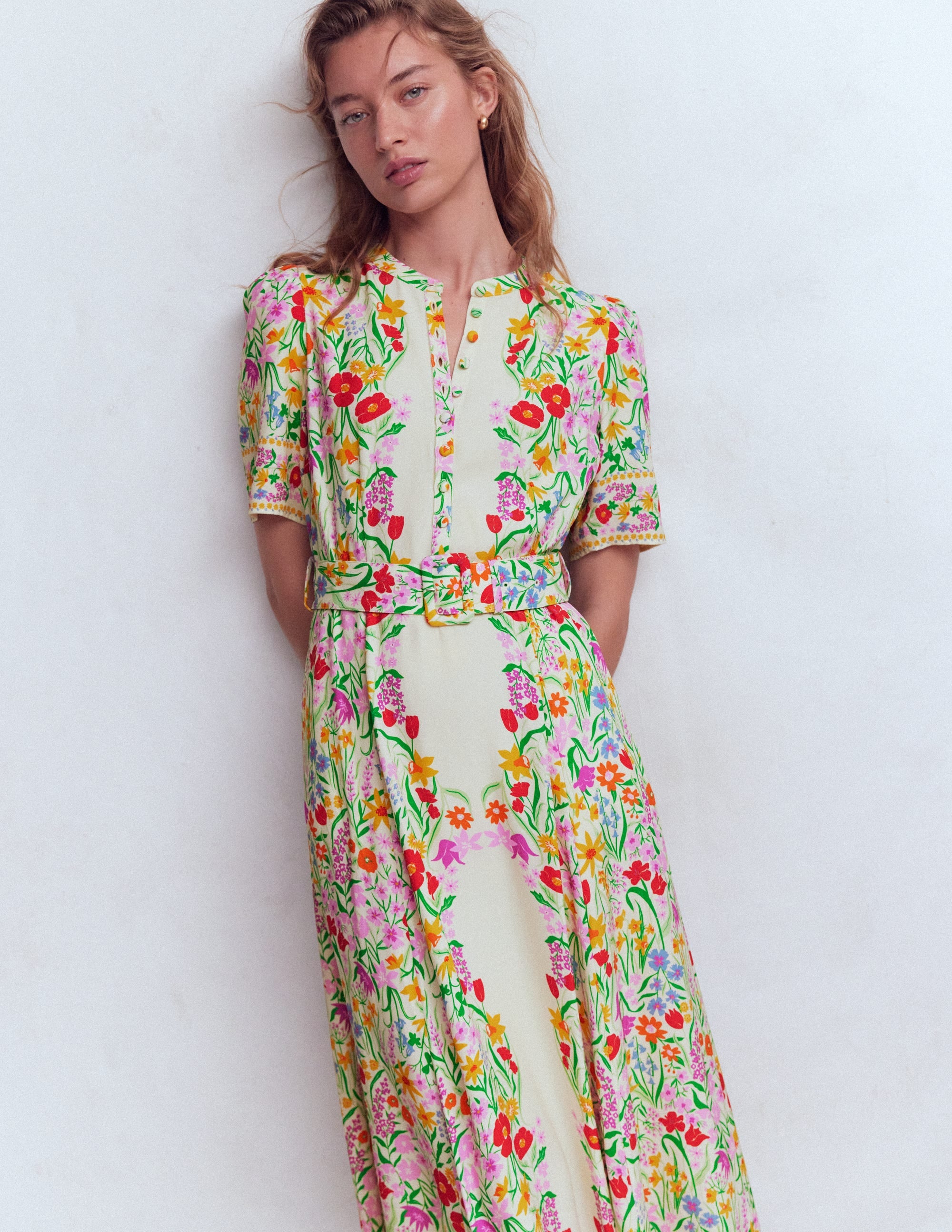 Kate Puff Sleeve Belted Dress Ivory