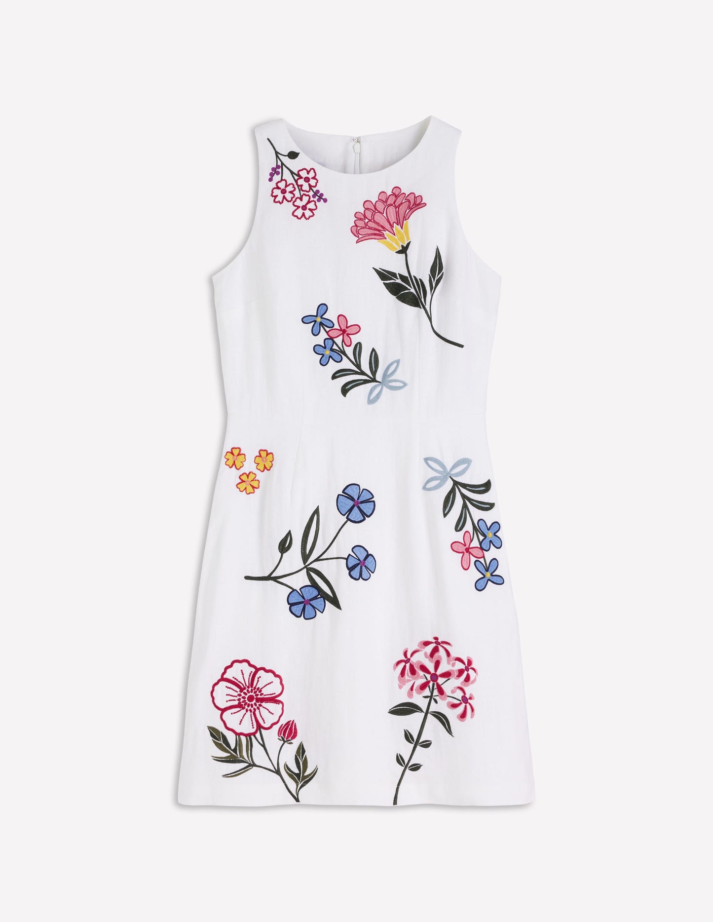 Occasion Short Linen Dress-White Embroidery