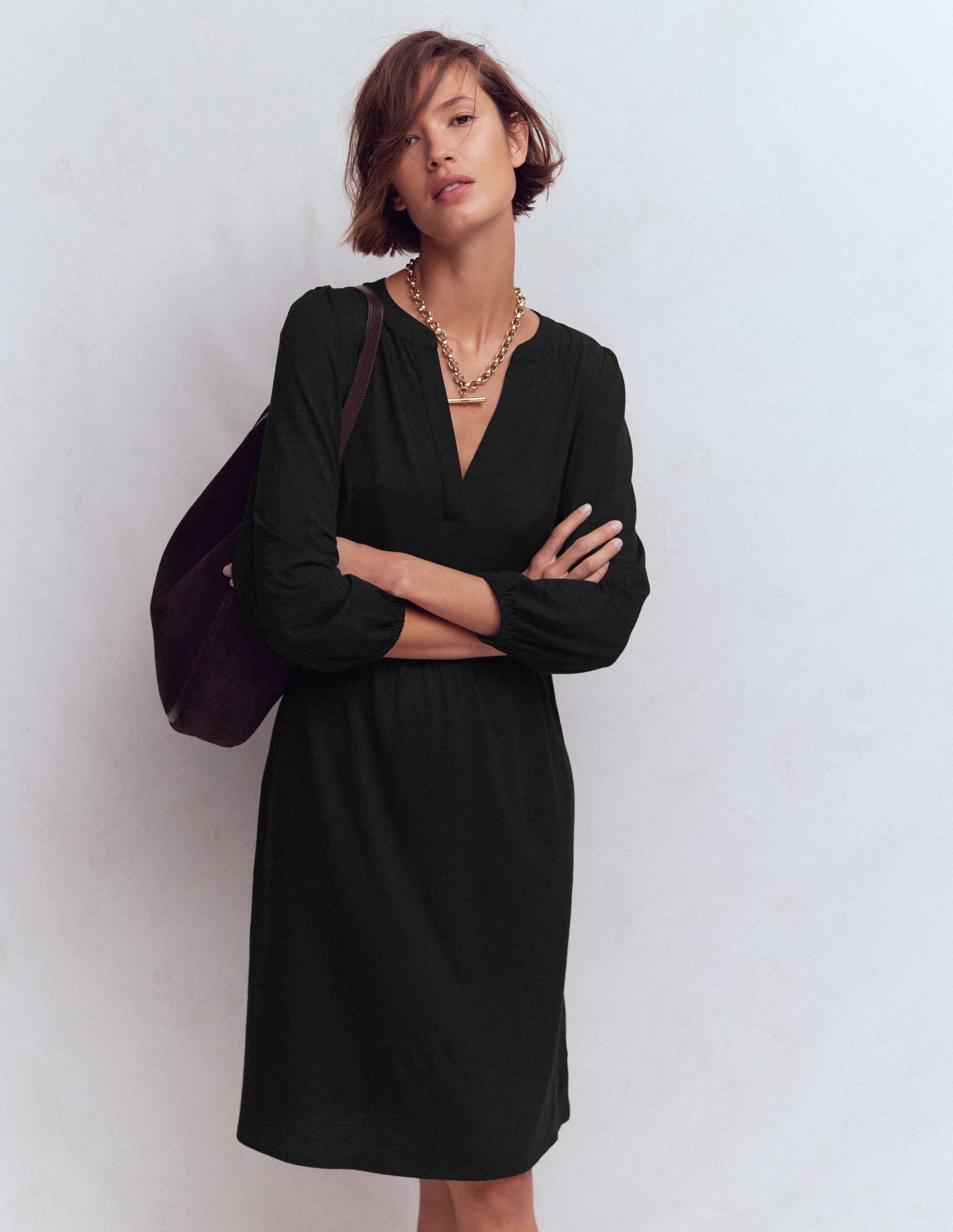 women's cotton jersey notch neck dress Cathy - Black Clovers