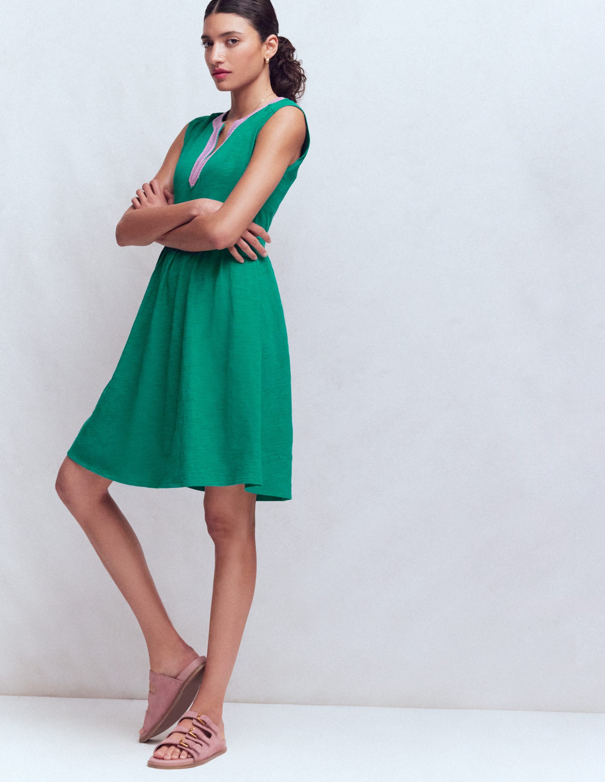 May Embroidered Short Dress - Deep Teal