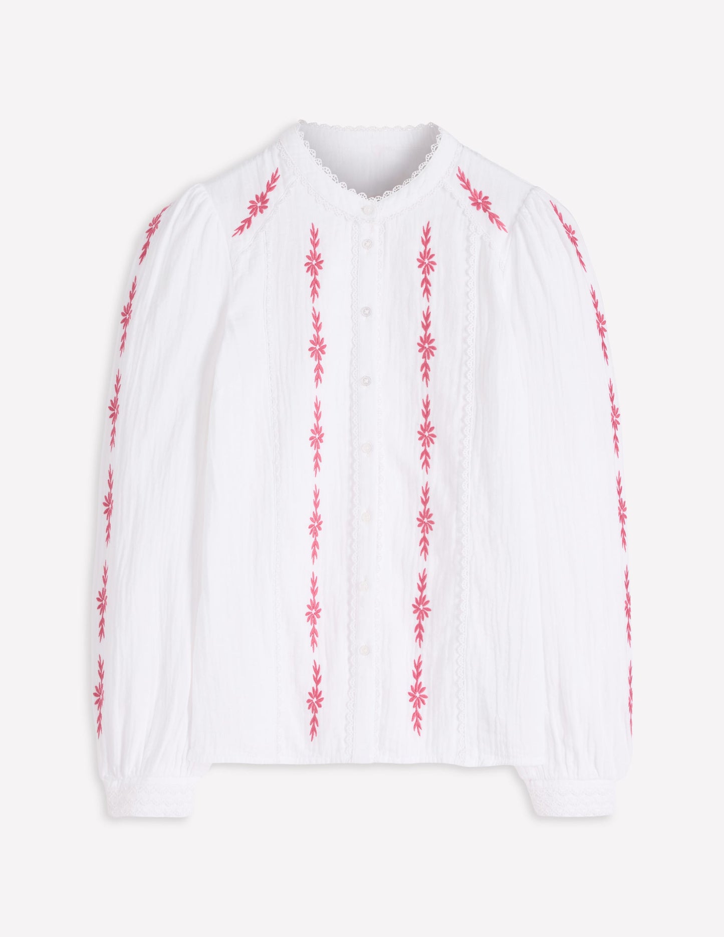 Rhea Trim Doublecloth Top-White Winter Blush floral