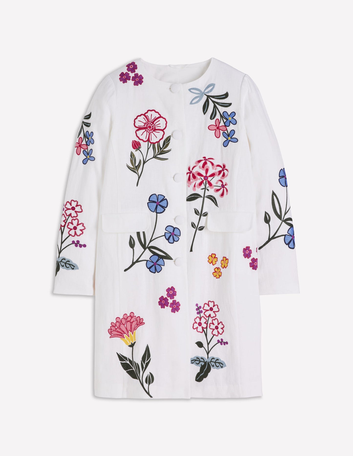 Embroidered Longline Coat-Ivory Embroidered