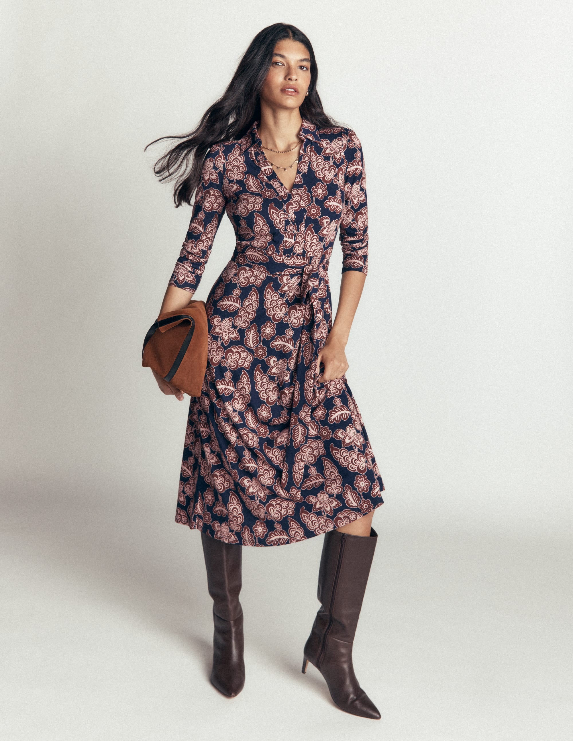 Imogen Collared Jersey Dress - Navy, Tickled Meadows | Boden UK