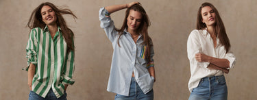Model pictured wearing three different versions of the Sadie Shirt